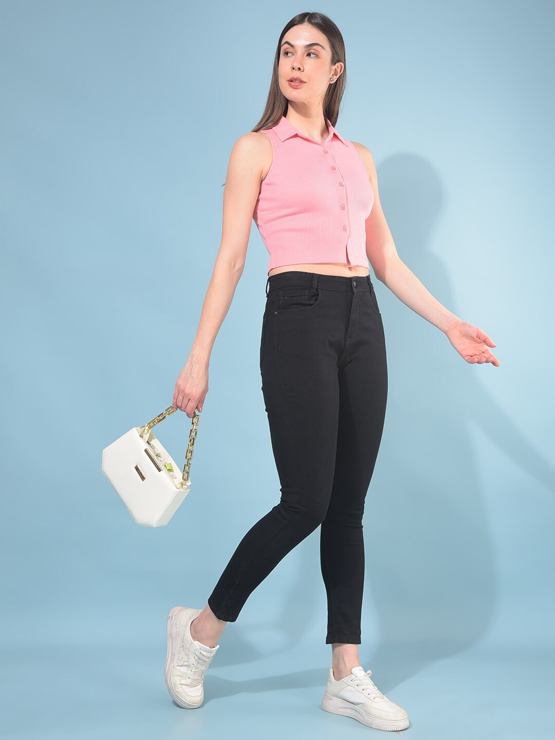 

Crimsoune Club Shirt Collar Sleeveless Top, Pink