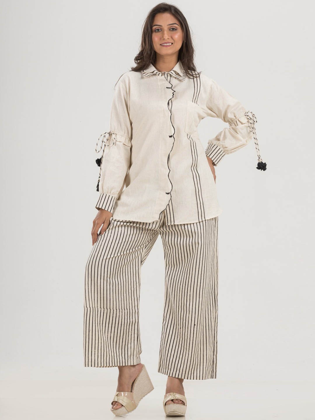 

SACRED SUTA Striped Pure Cotton Top With Trouser, White
