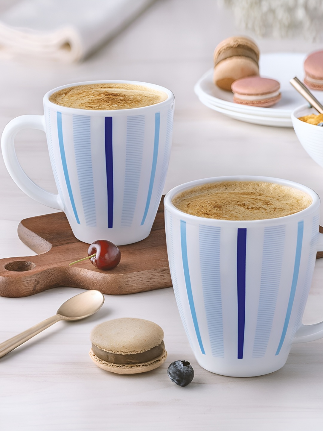 

Larah by BOROSIL White & Blue Printed Opalware Matte Mugs 400 ml