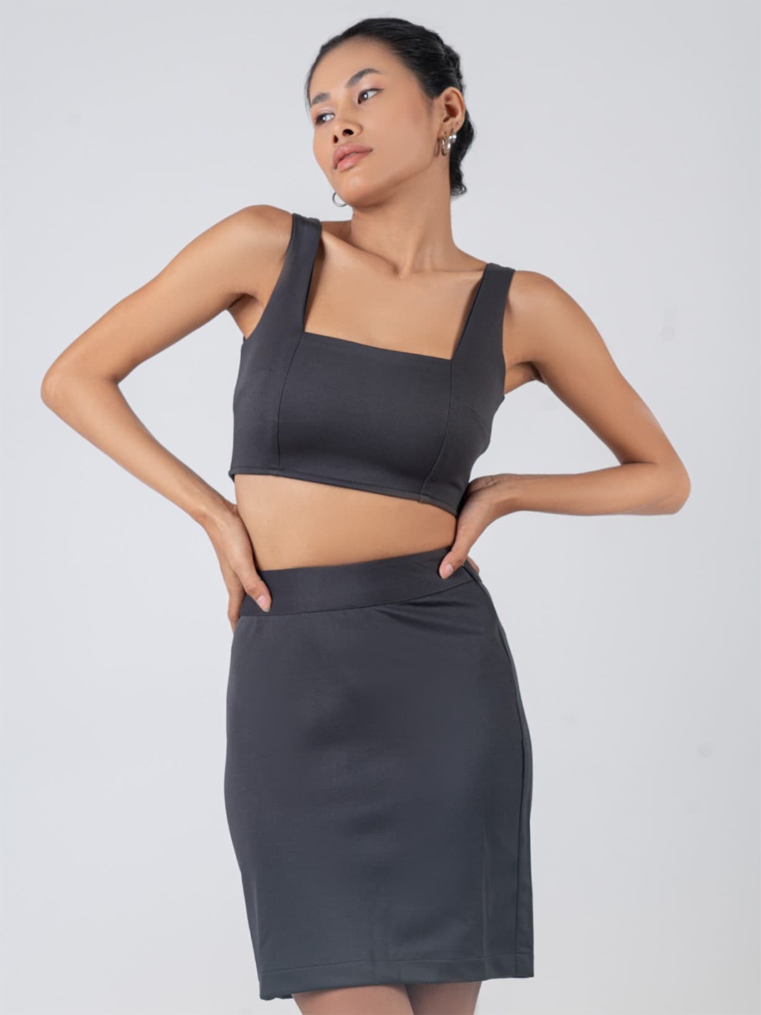 

Fashioncons Fitted Sleeveless Crop Top & Pencil Skirt, Grey