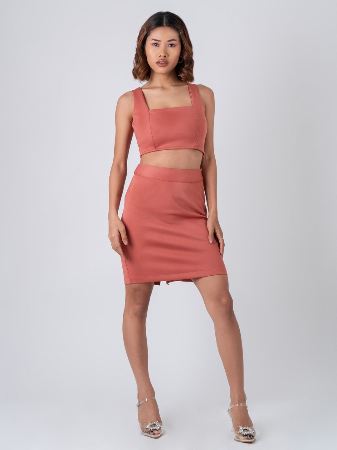 

Fashioncons Fitted Sleeveless Crop Top & Pencil Skirt, Brown