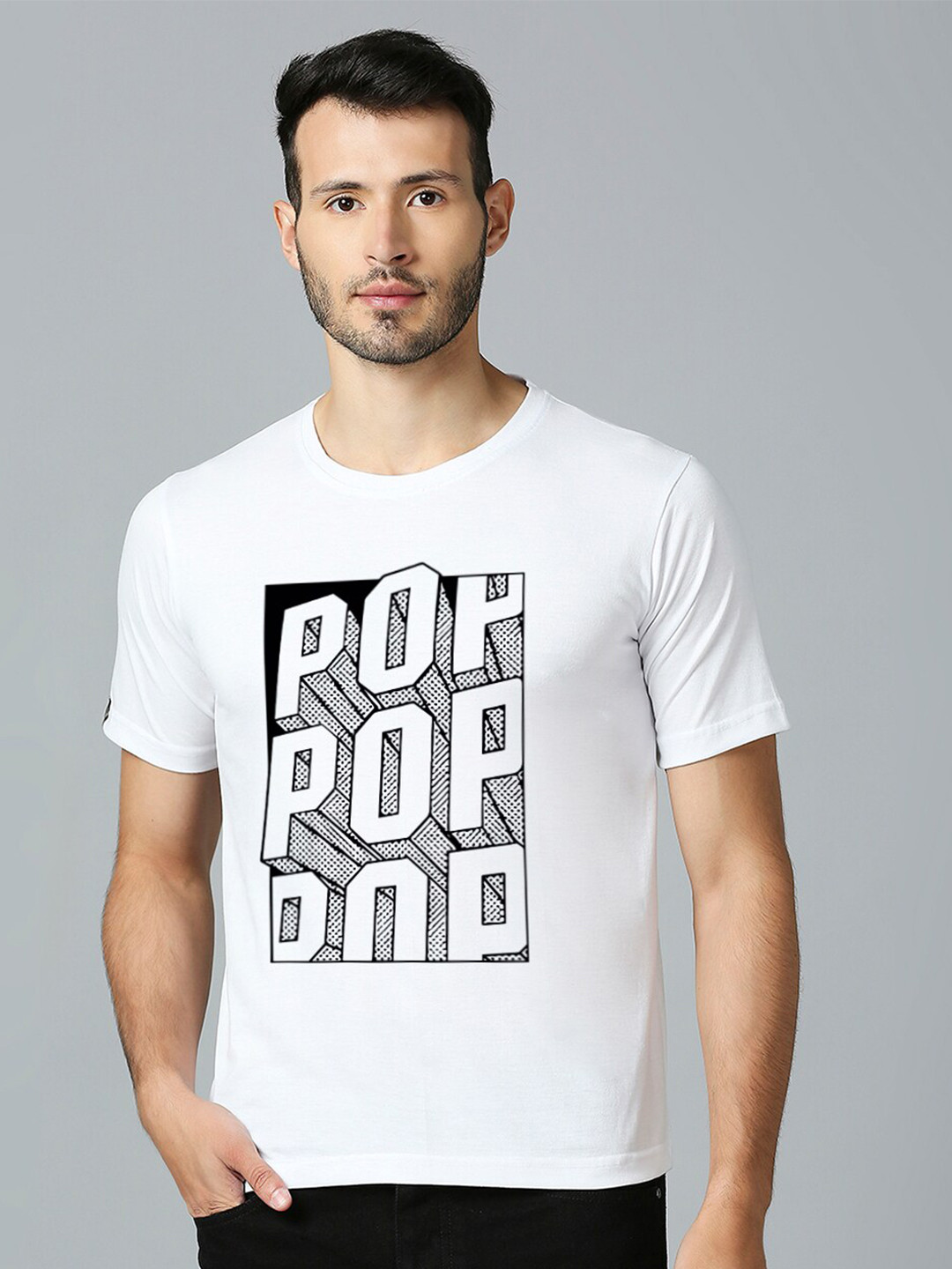 

MOD ECRU Typography Printed Round Neck Short Sleeves Cotton T-shirt, White