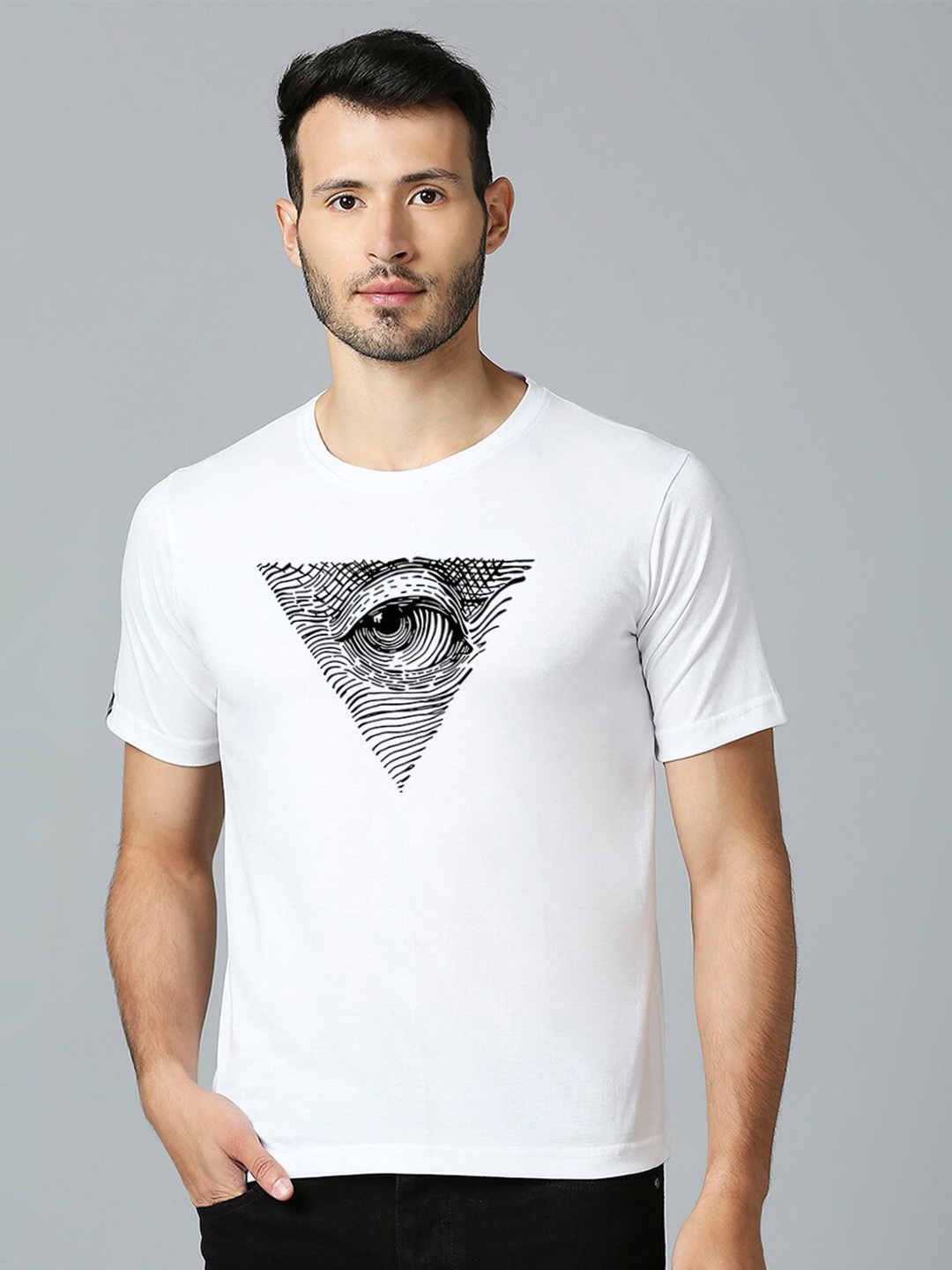 

MOD ECRU Graphic Printed Round Neck Short Sleeves Cotton T-shirt, White