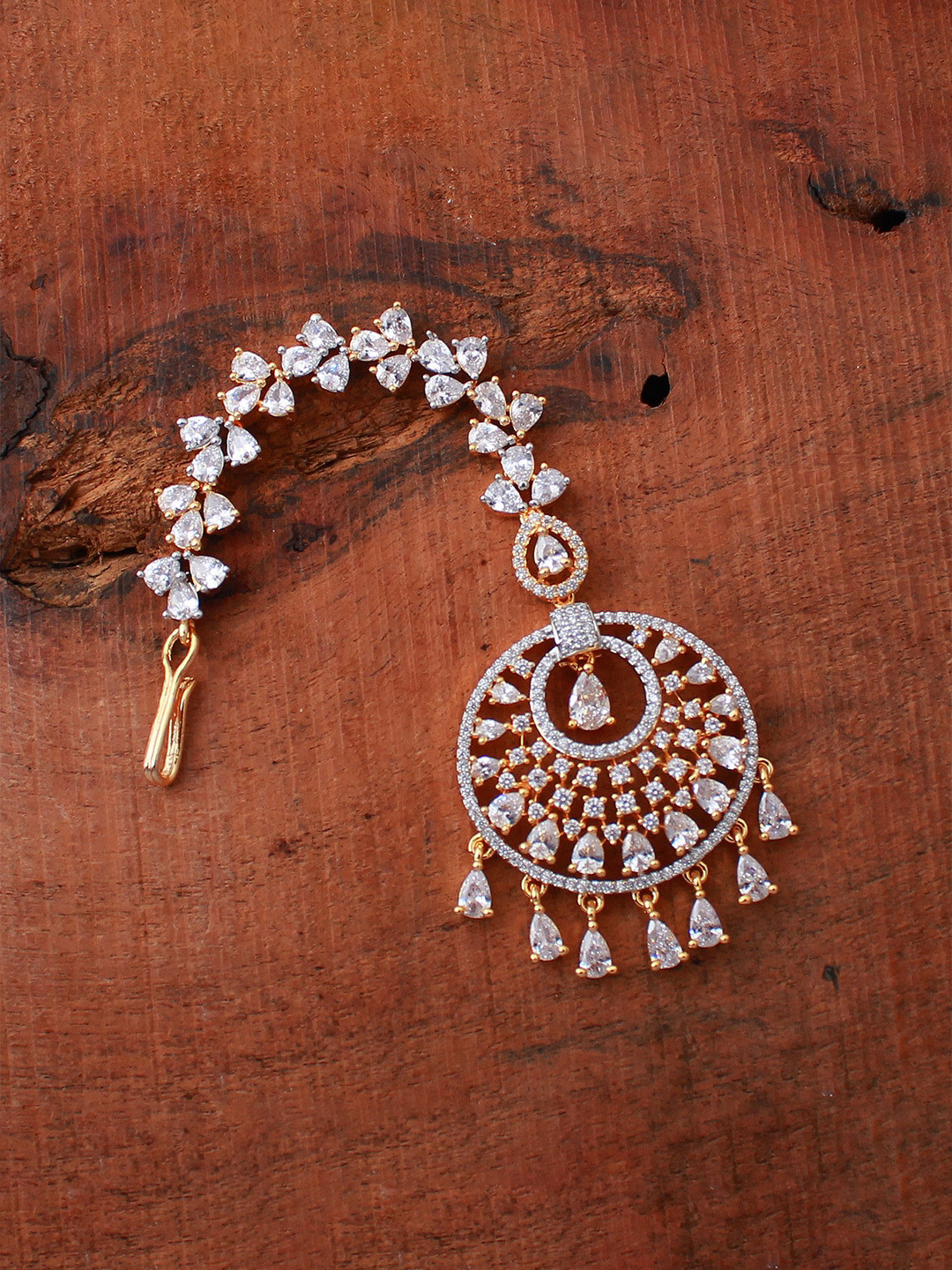 

Mirana Gold-Plated American Diamond Studded Maang Tikka Head Jewellery