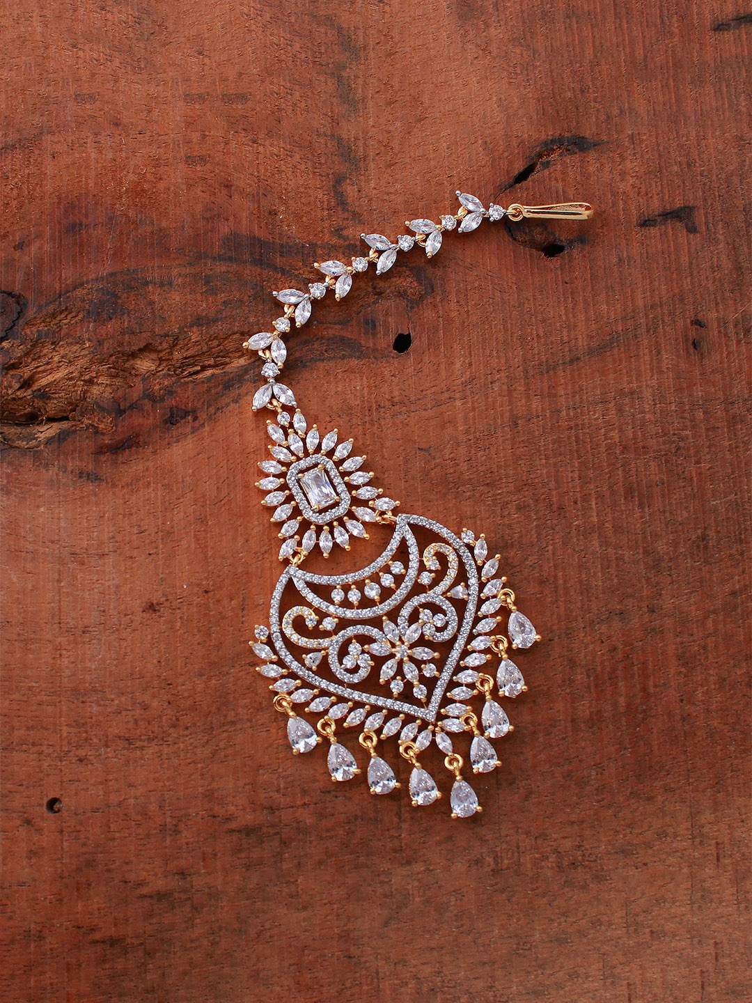 

Mirana Gold-Plated American Diamond Studded Maang Tikka Head Jewellery