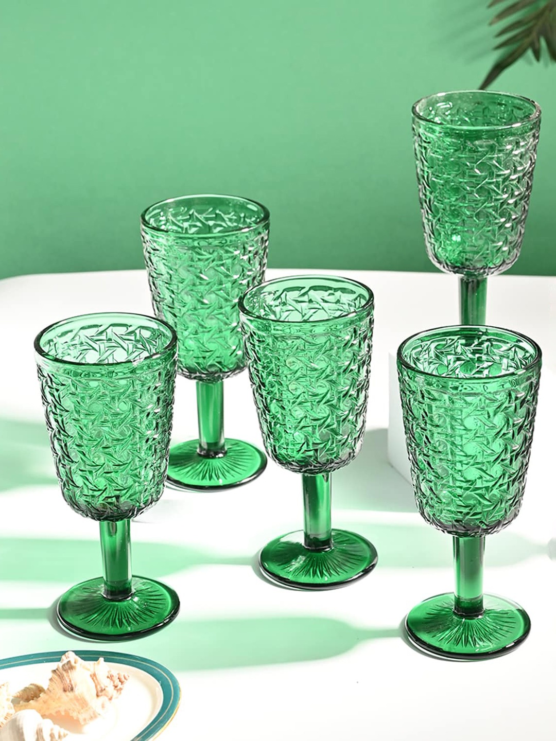 

MARKET99 Transparent & Green 6 Pcs Glass Wine Glass Bar and Drinkware 300 ml