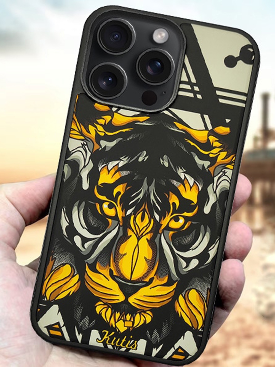 

TREEMODA Tiger Printed iPhone 15 Pro Max Back Case, Yellow