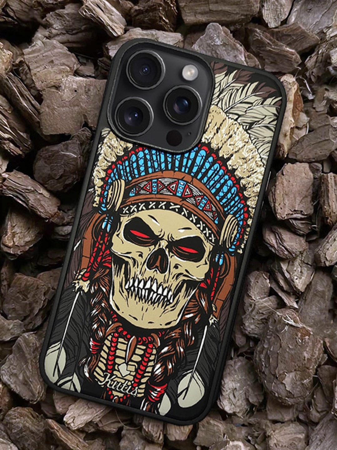 

TREEMODA Skull Icon Printed iPhone 15 Pro Back Case, Blue