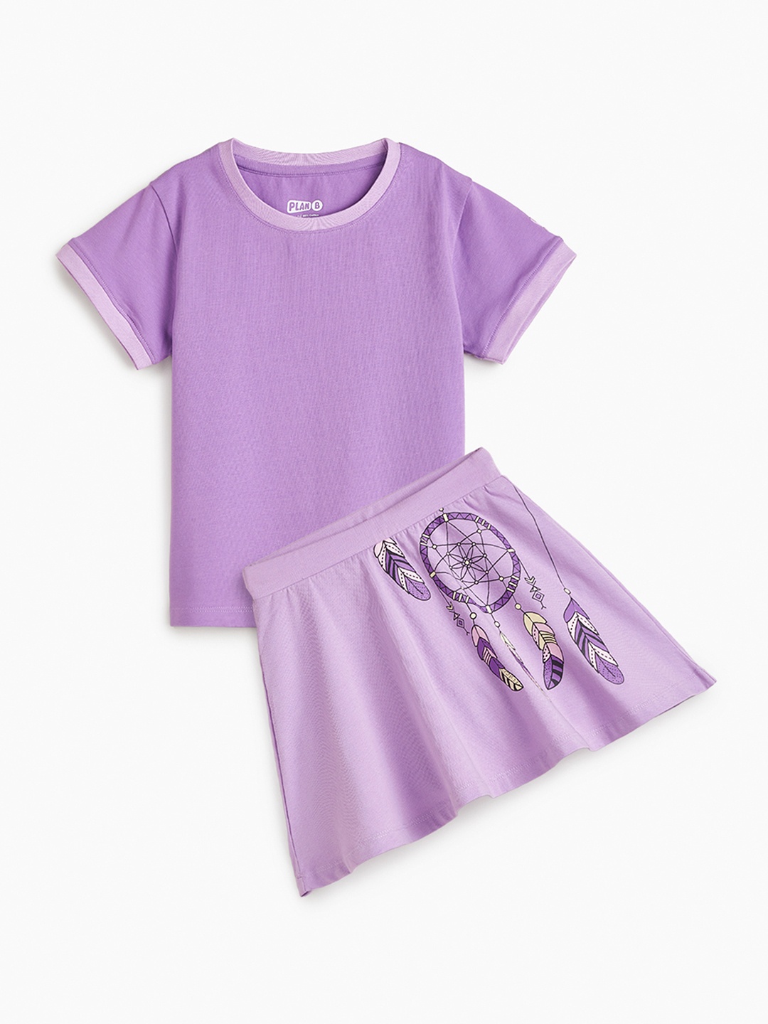 

You Got Plan B Girls Round Neck Pure Cotton T-shirt with Skirt, Pink