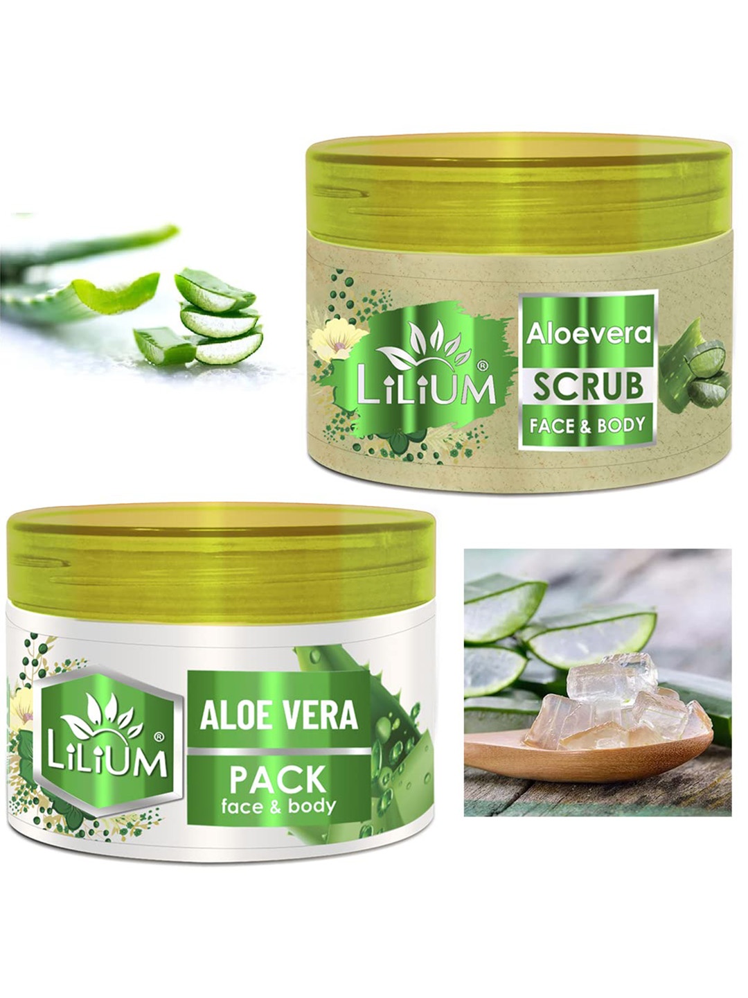 

Lilium Aloe Vera Scrub & Aloe Vera Face Pack With Vitamin E - 250g Each, Nude