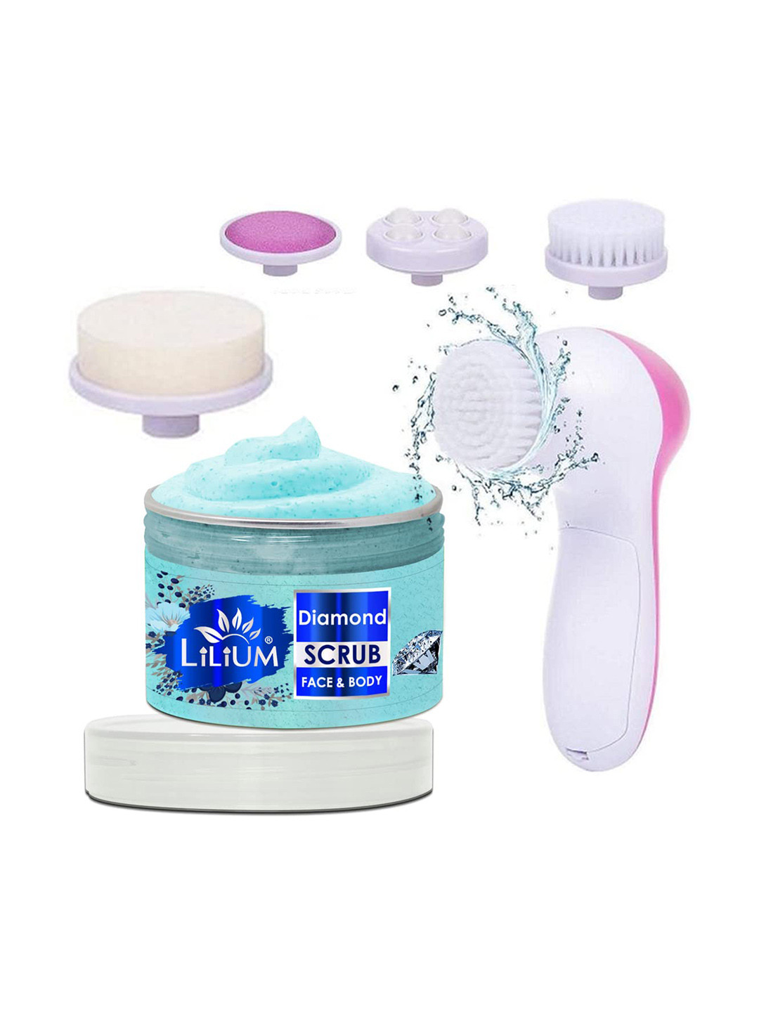 

Lilium Diamond Face Scrub 250g & 5 In 1 Face Massager, Nude