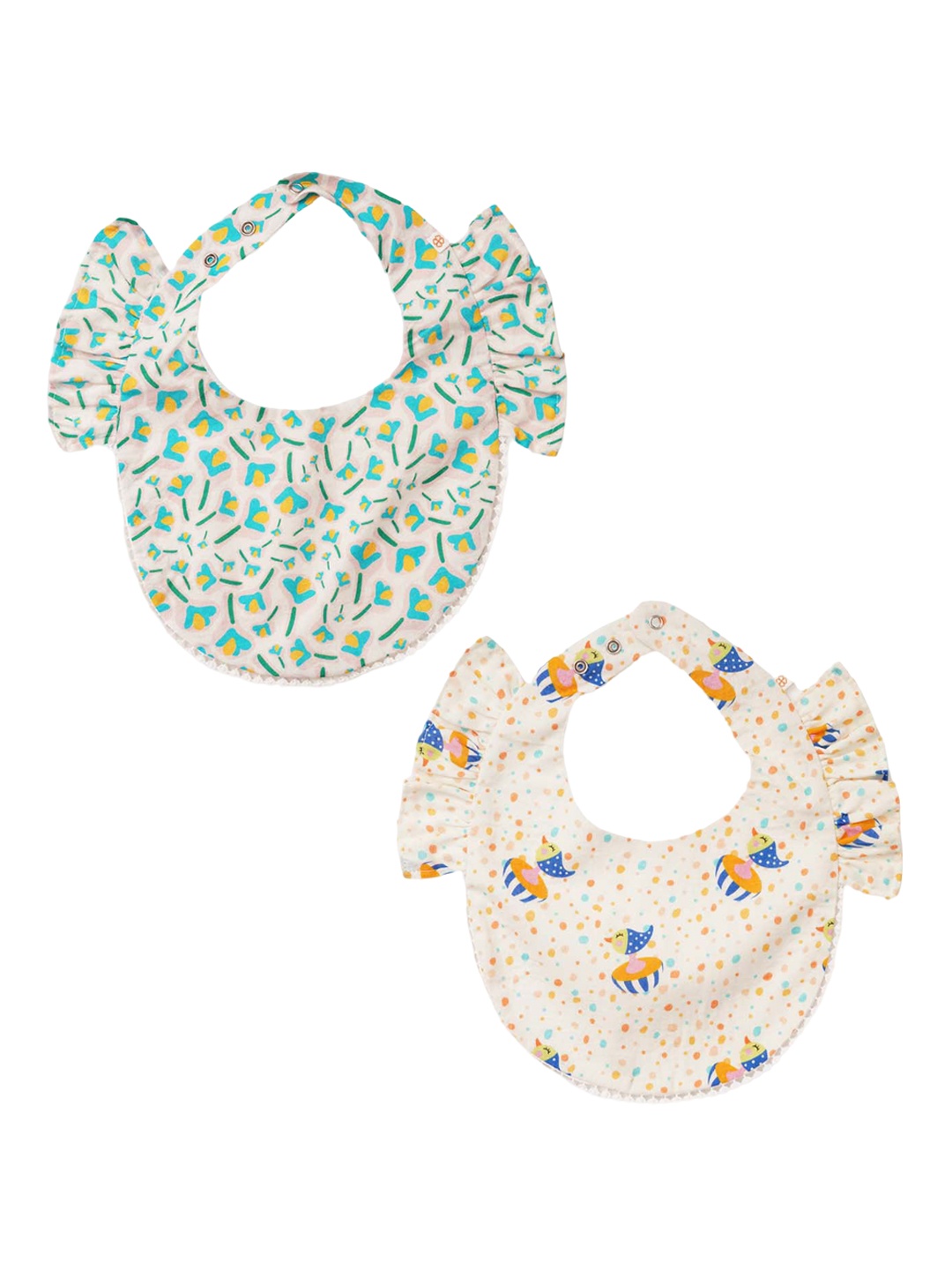 

GREENDIGO Infants Pack Of 2 Printed Pure Cotton Bibs, Green
