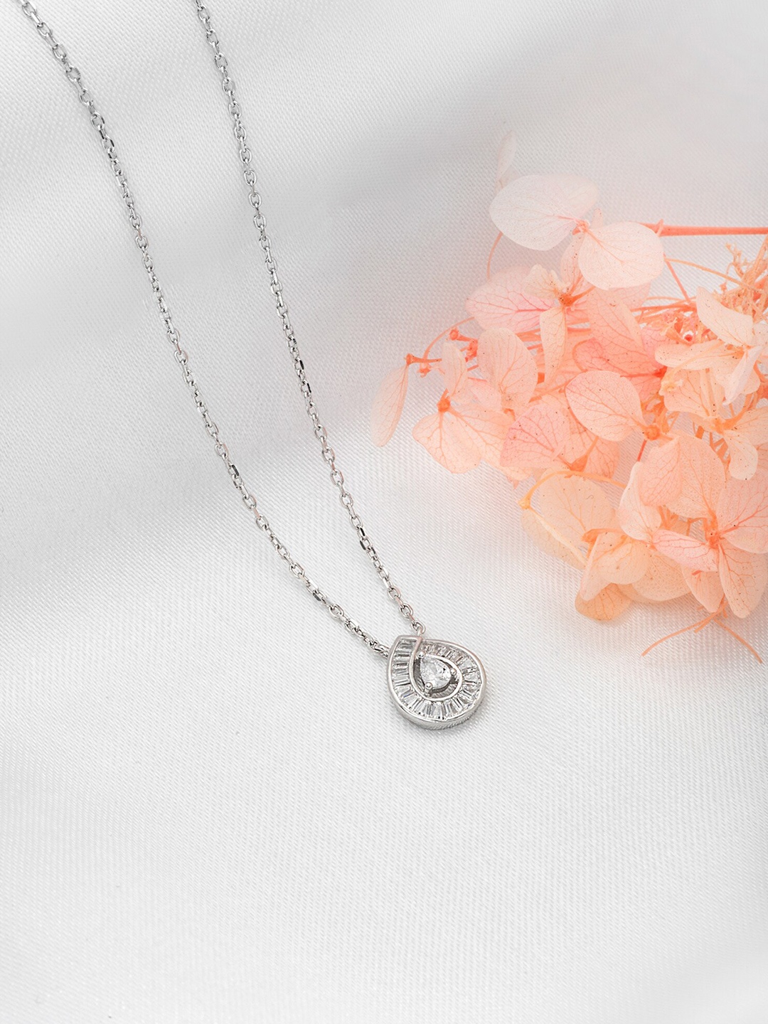 

SILBERRY 925 Sterling Silver Rhodium-Plated Cubic Zirconia-Studded Chain