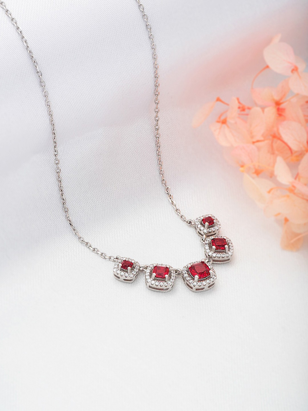 

SILBERRY 925 Sterling Silver Rhodium-Plated Cubic Zirconia-Studded Chain