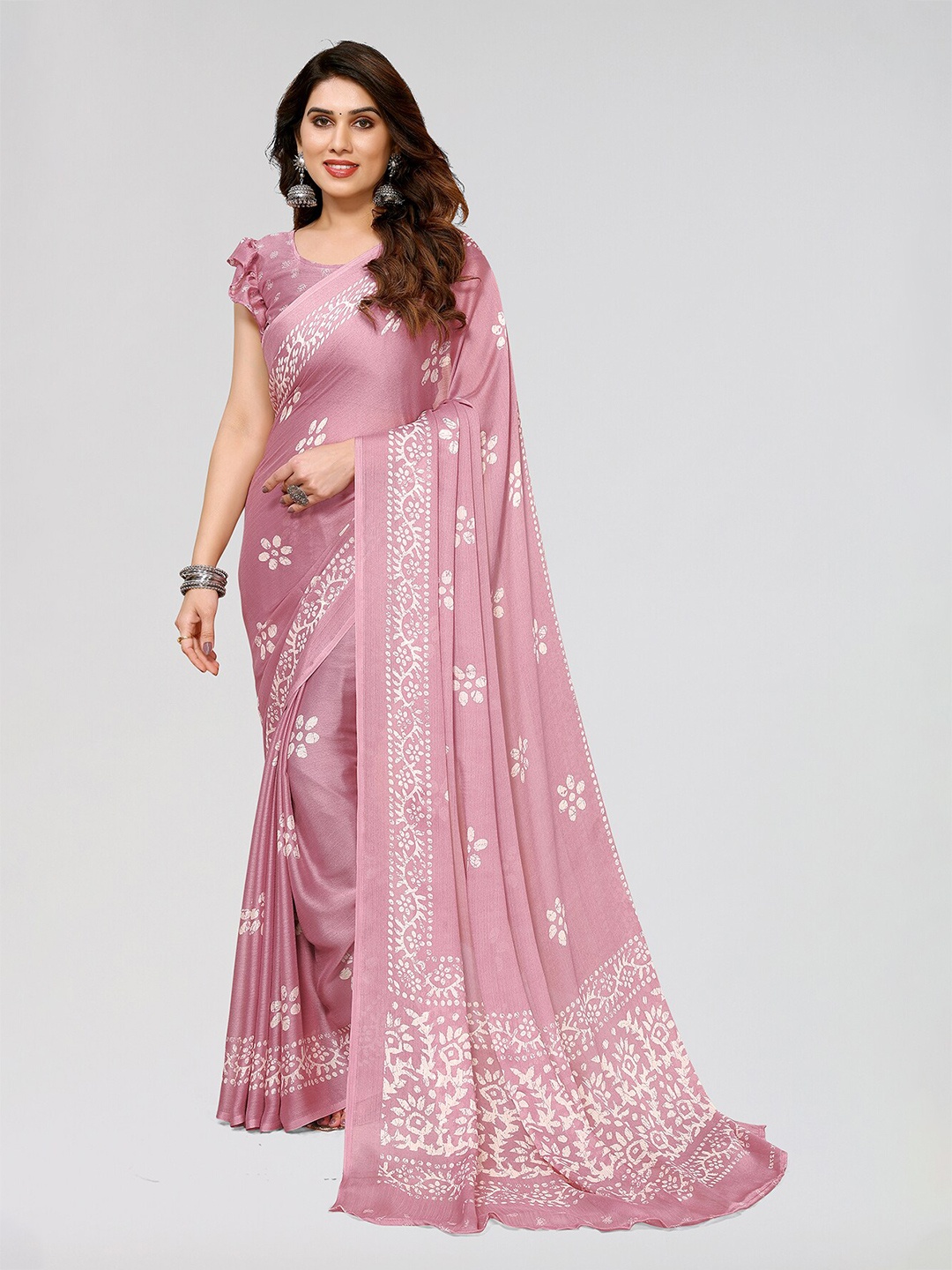 

ANAND SAREES Floral Printed Saree, Pink