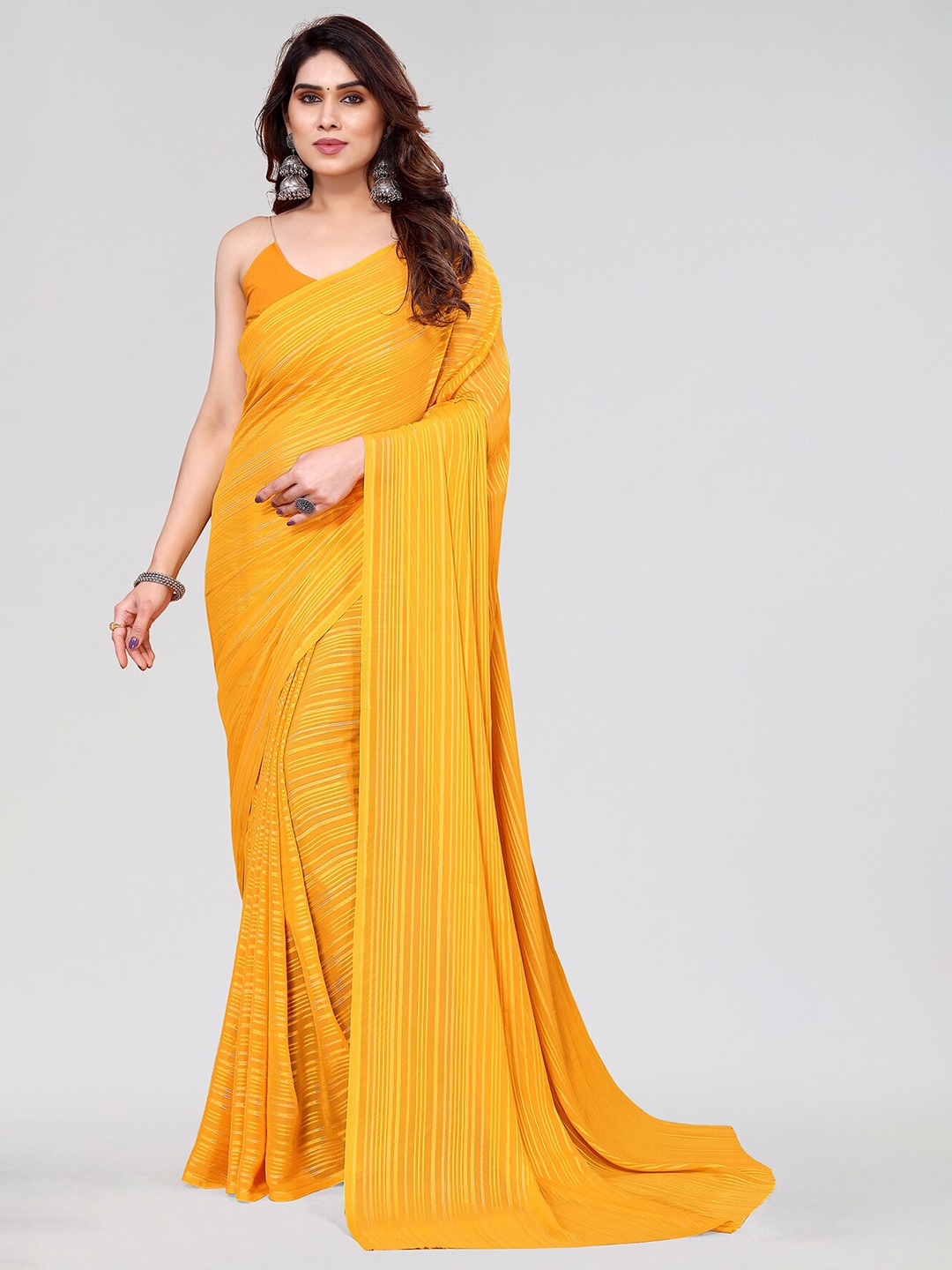 

Moda Rapido Striped Satin Saree, Yellow