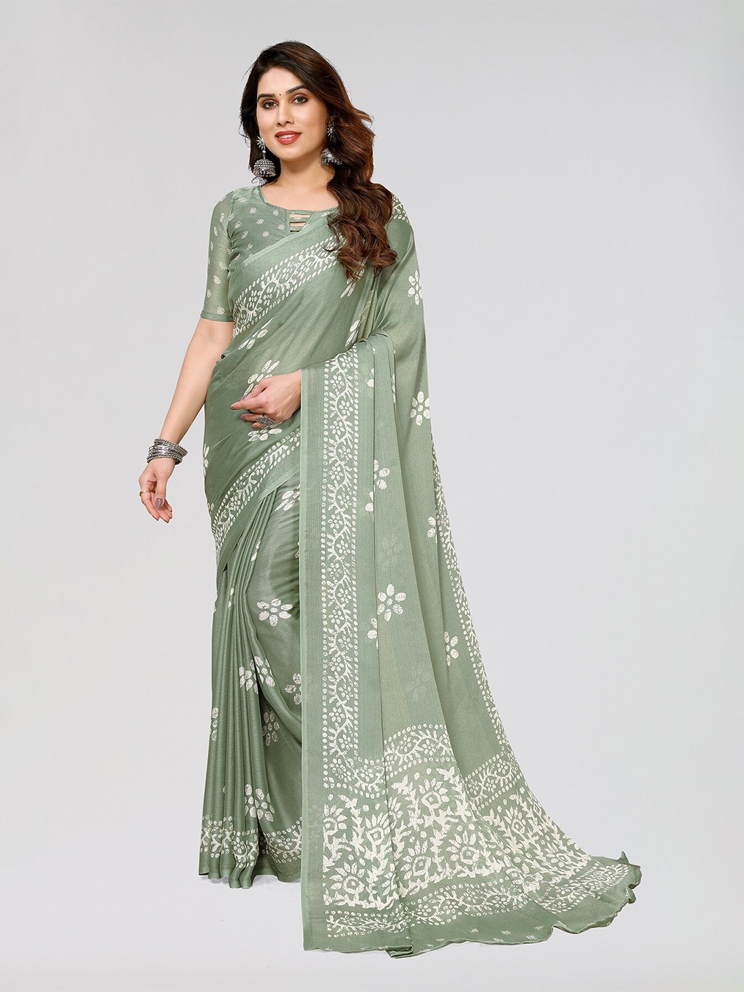 

ANAND SAREES Floral Printed Saree, Green