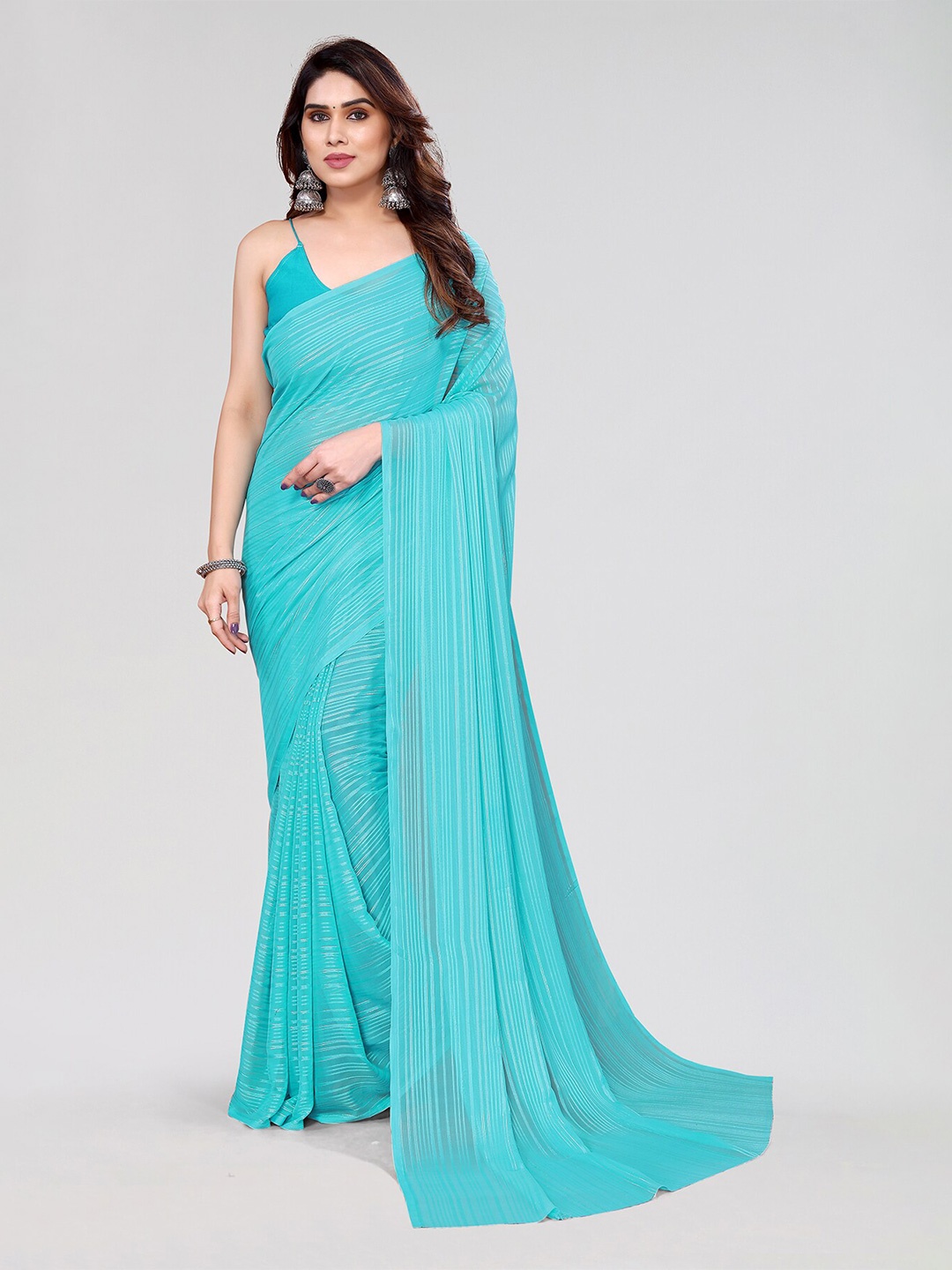 

Moda Rapido Striped Satin Saree, Blue