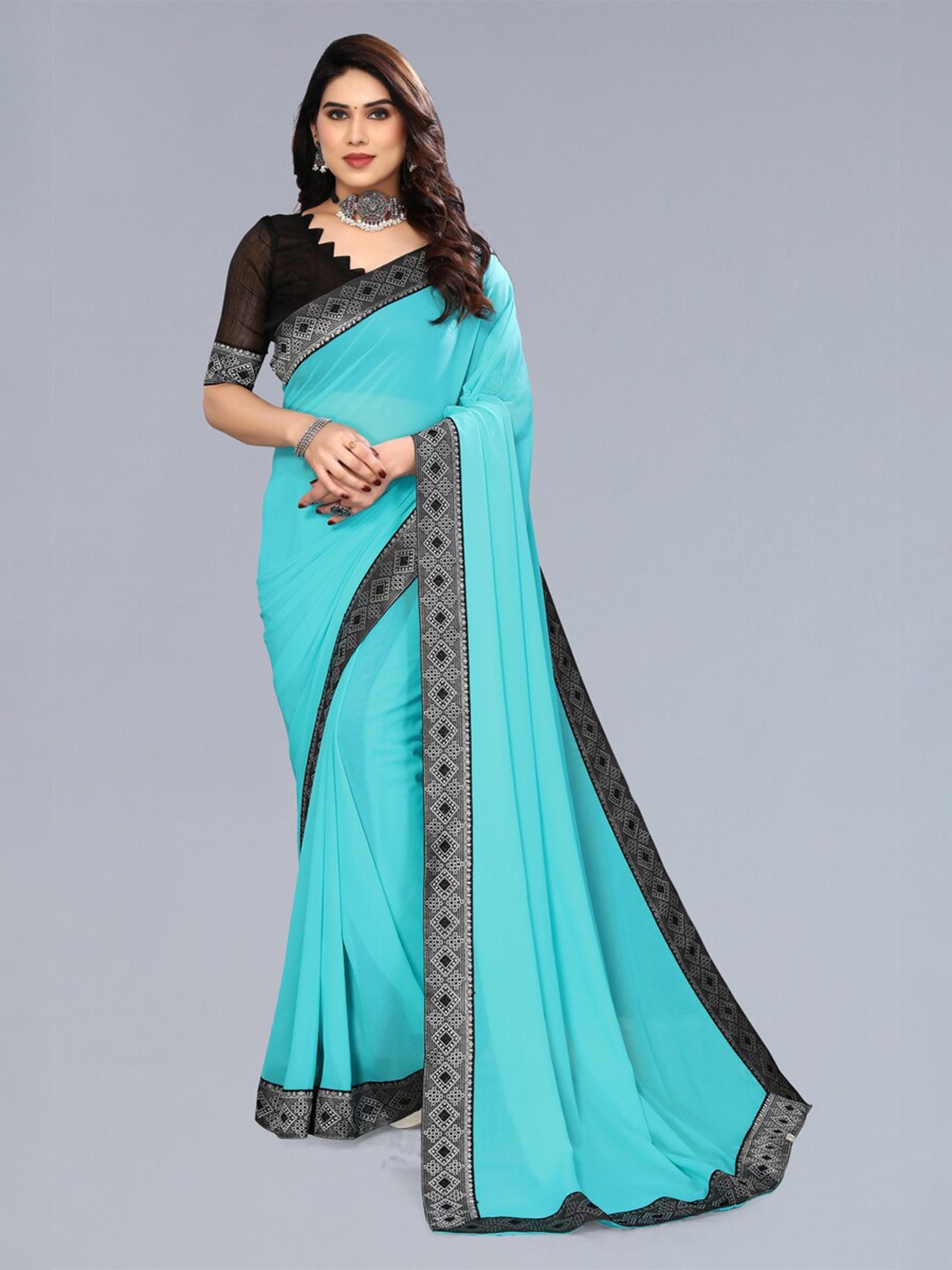 

ANAND SAREES Geometric Embroidered Saree, Blue