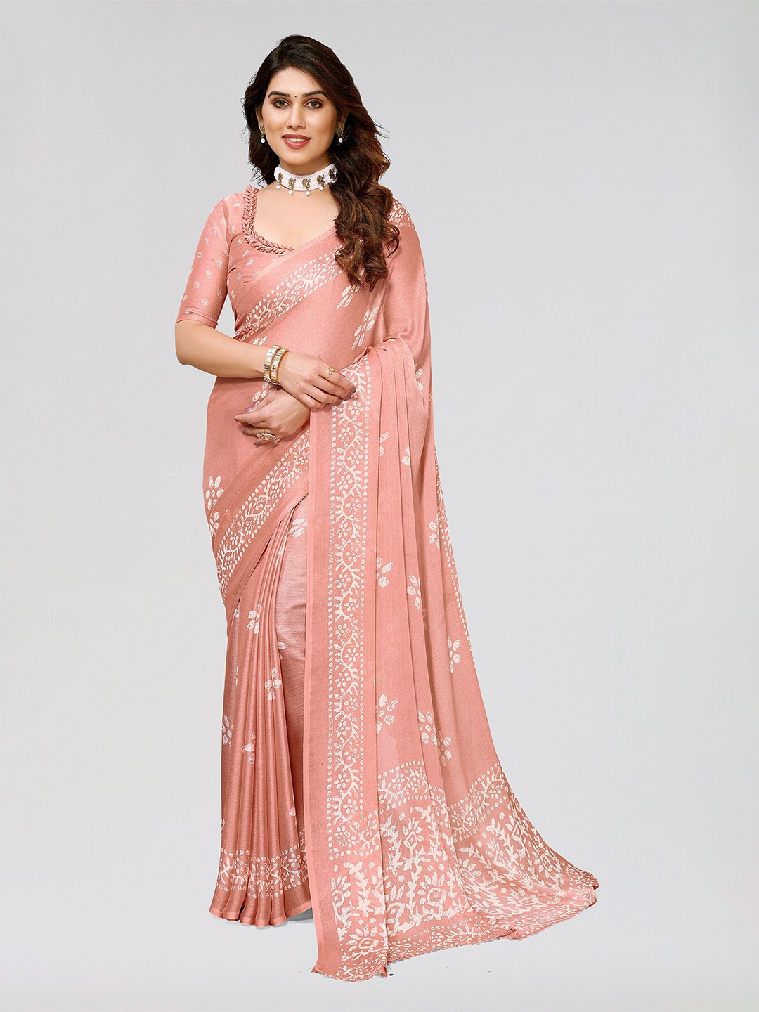 

ANAND SAREES Floral Printed Saree, Pink