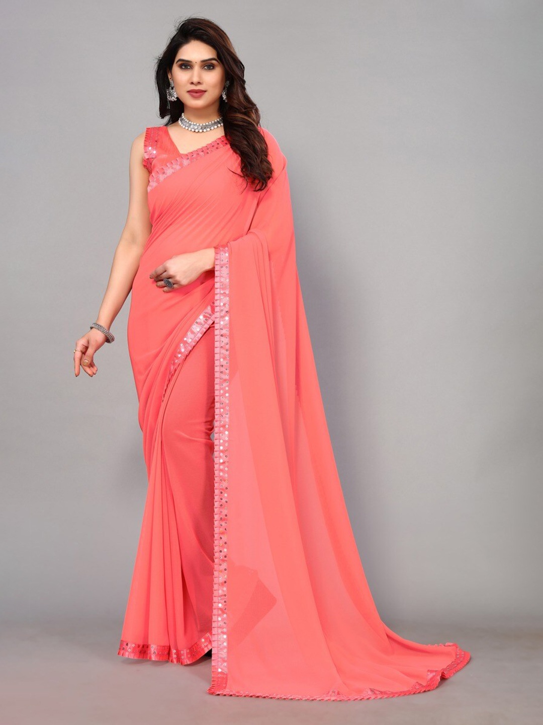 

ANAND SAREES Sequinned Embellished Saree, Pink