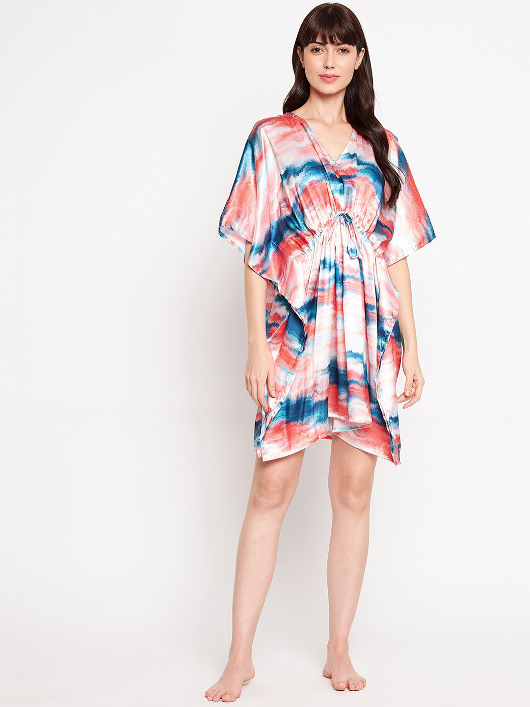 

SECRETS BY ZEROKAATA Abstract Printed Kaftan Swimwear Cover Up Top, Pink
