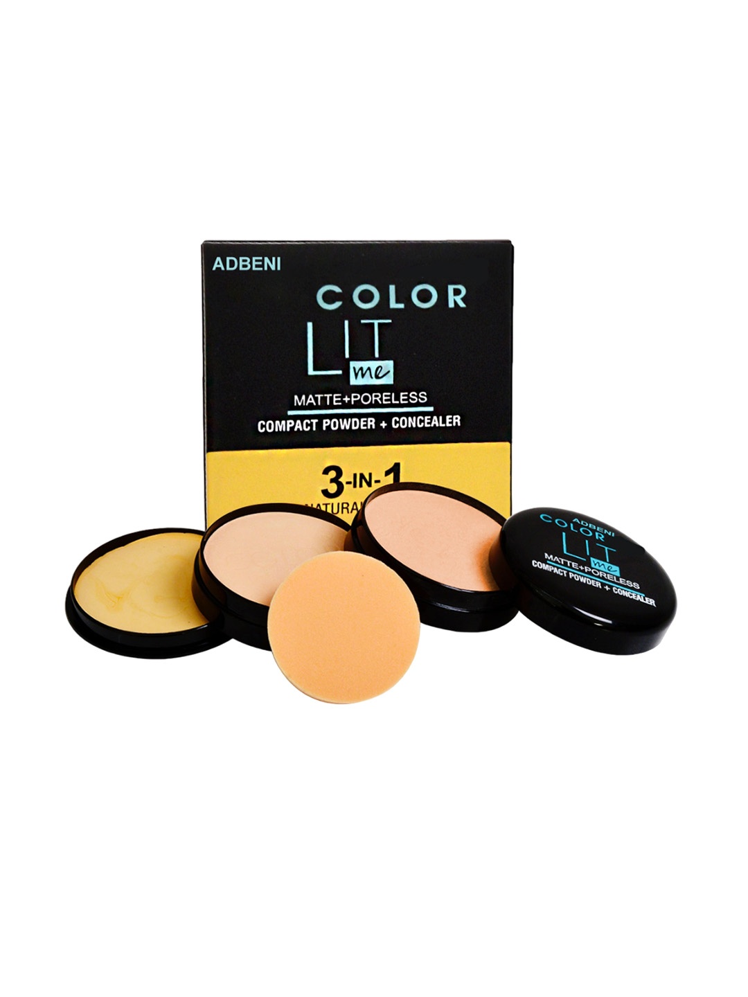 

Adbeni Color Lit Me 3 In 1 Compact Powder With Concealer 24g - Natural Ivory, Beige