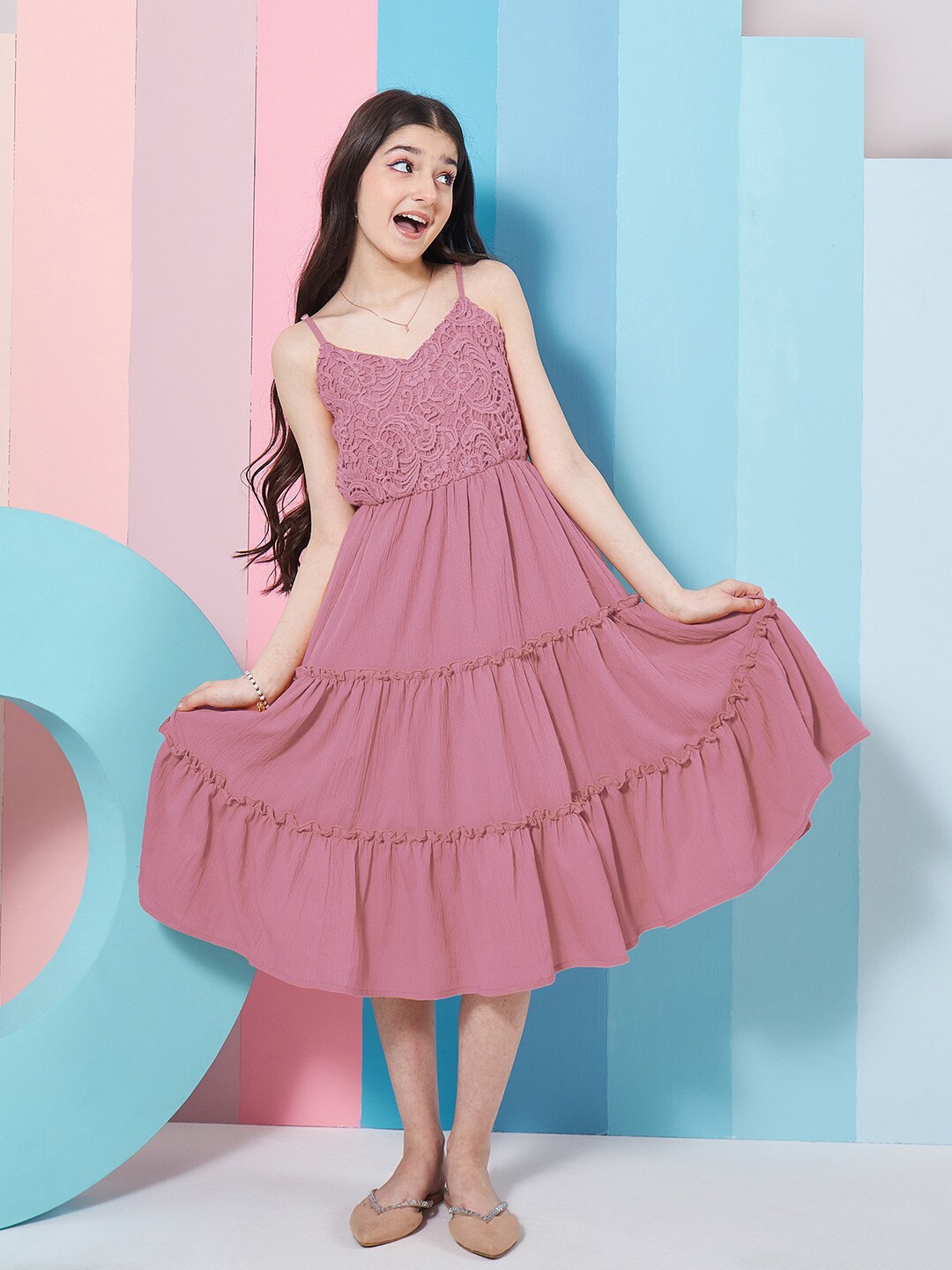 

pspeaches Shoulder Straps Crepe A-Line Midi Dress, Purple