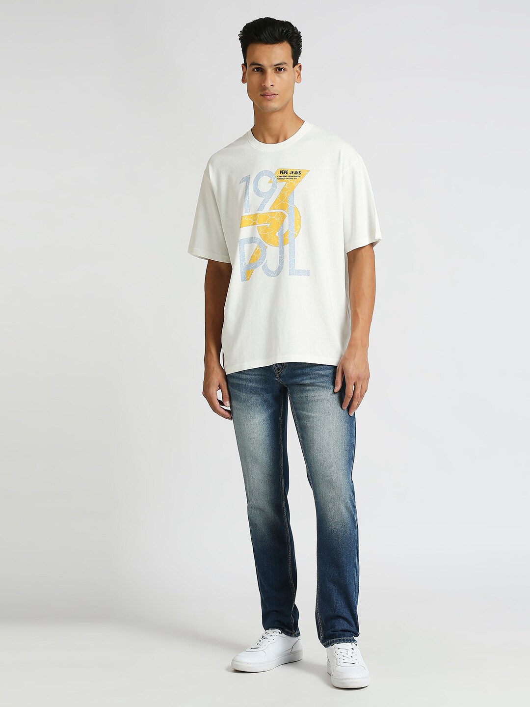 Pepe Jeans Typography Printed Pure Cotton Oversized T-shirt, White
