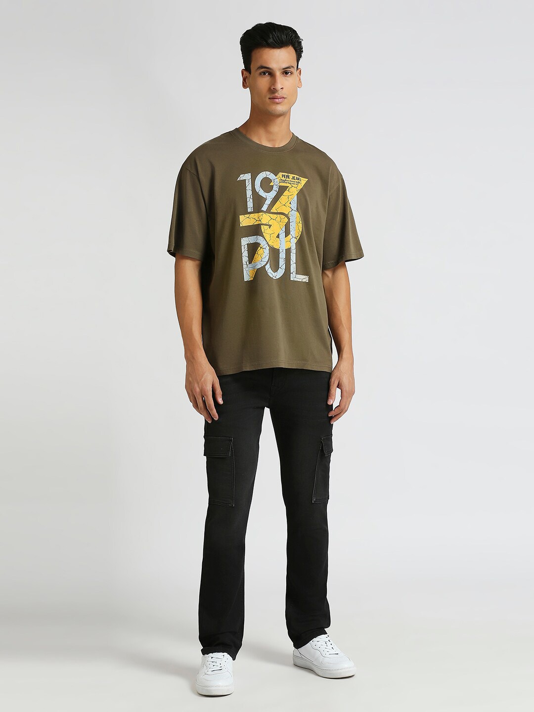 Pepe Jeans Typography Printed Pure Cotton Oversized T-shirt, Green