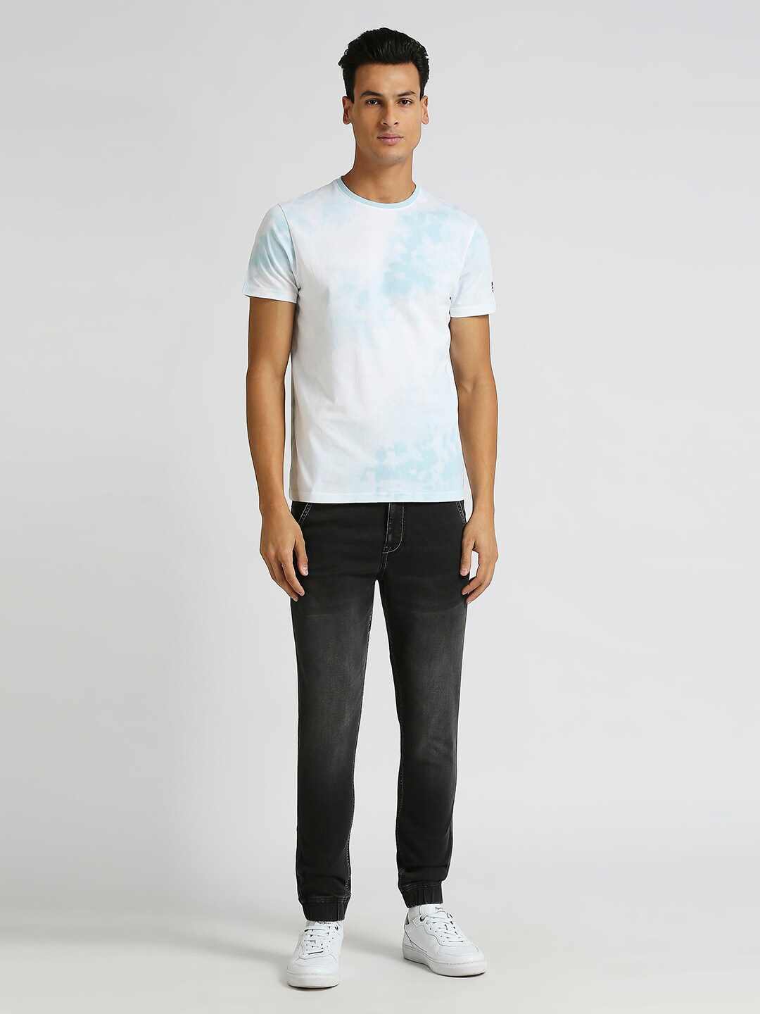 

Pepe Jeans Tie and Dye Printed Slim Fit Pure Cotton Casual T-shirt, Blue