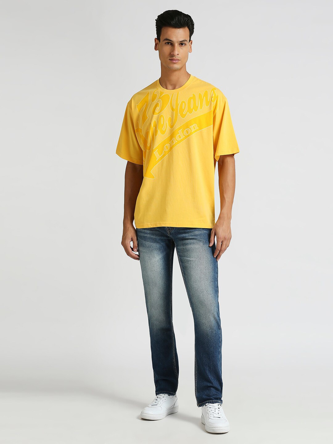Pepe Jeans Typography Printed Pure Cotton Oversized T-shirt, Yellow