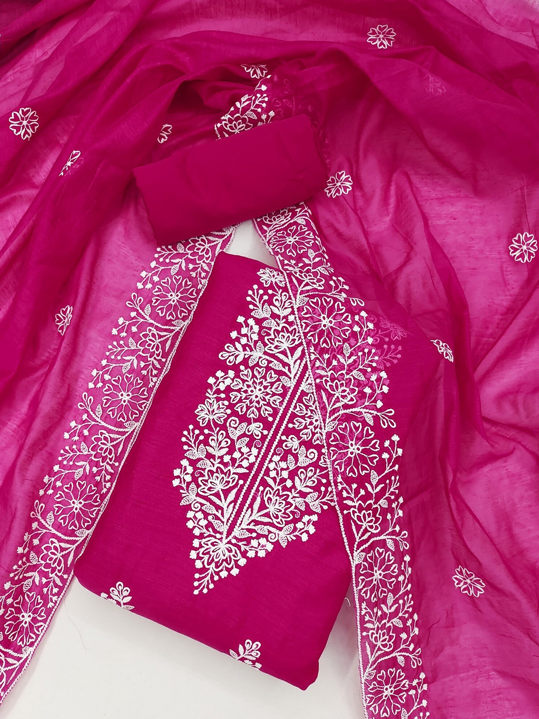 

KALINI Floral Embroidered Unstitched Dress Material, Pink