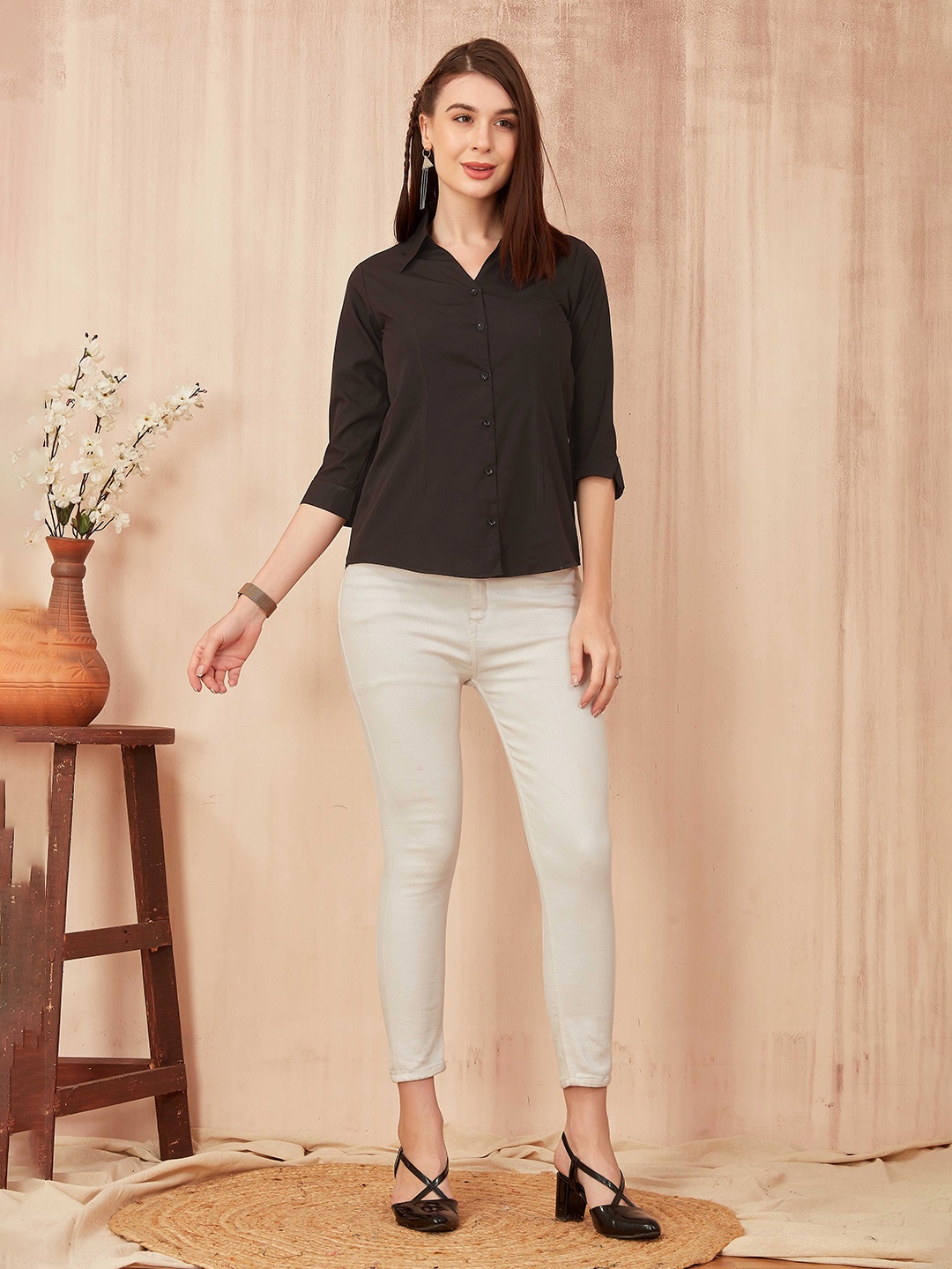 

PSBT Quality on way Classic Spread Collar Opaque Casual Shirt, Black