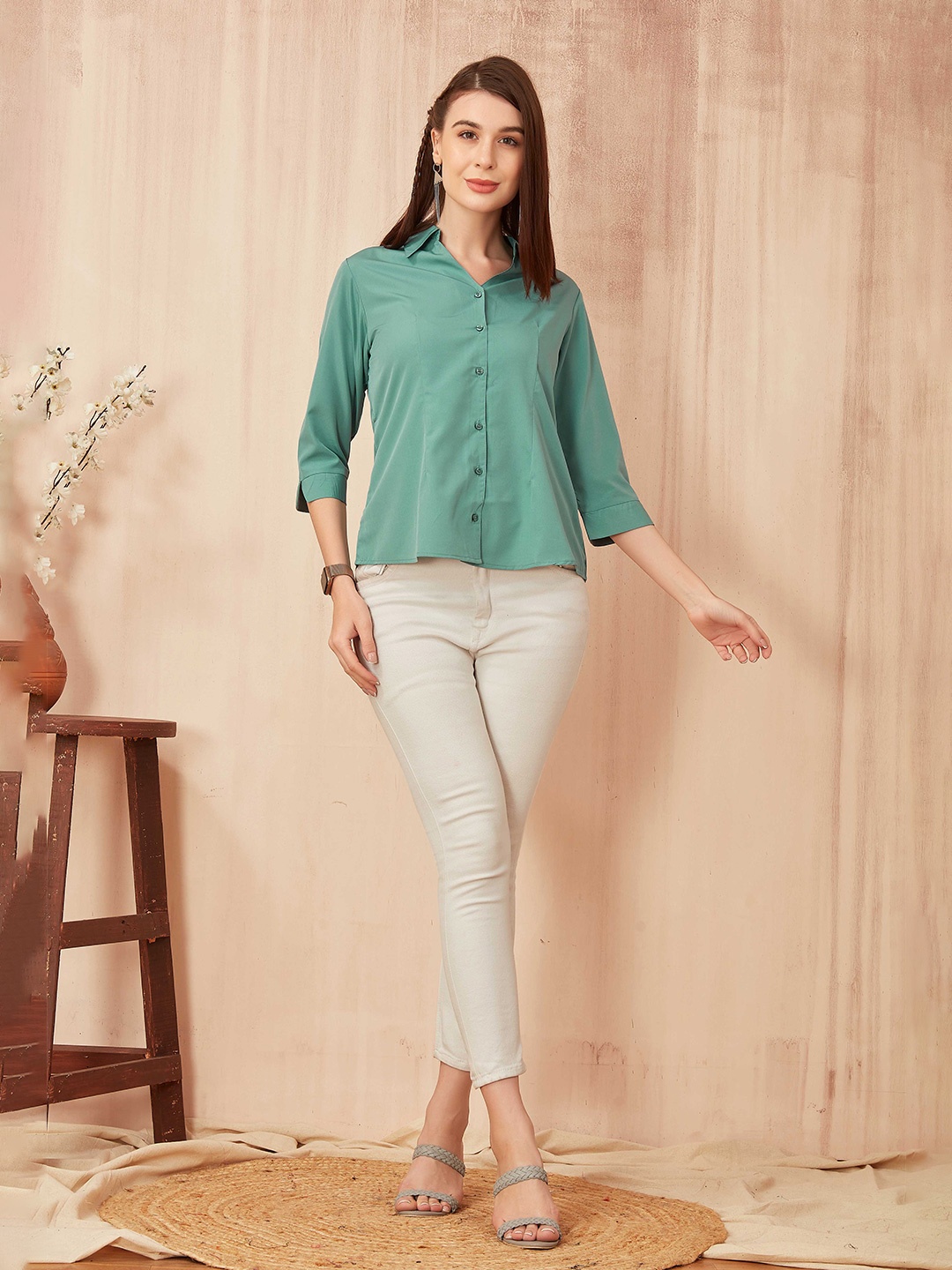 

PSBT Quality on way Spread Collar Classic Casual Shirt, Sea green