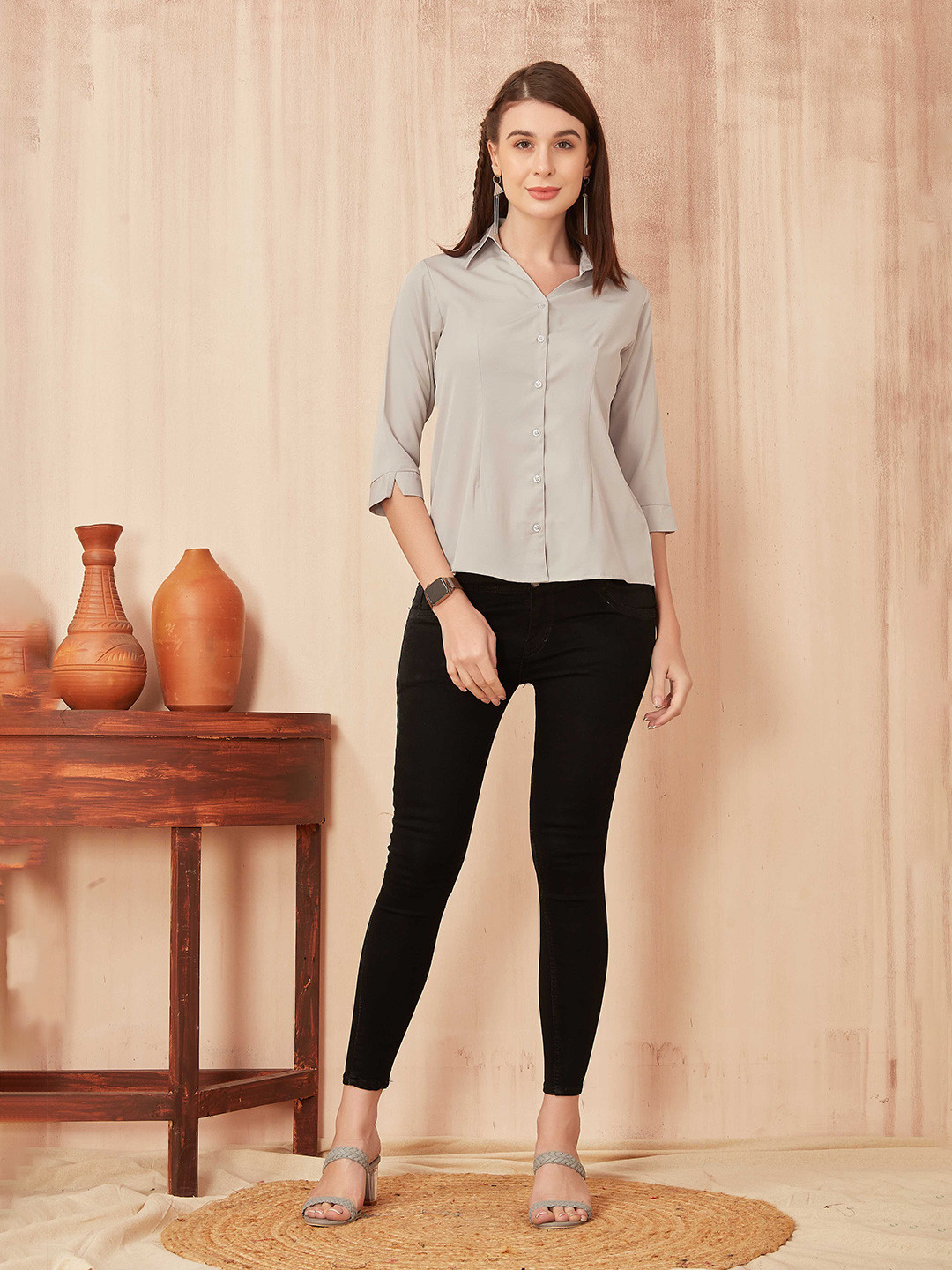 

PSBT Quality on way Spread Collar Classic Casual Shirt, Off white