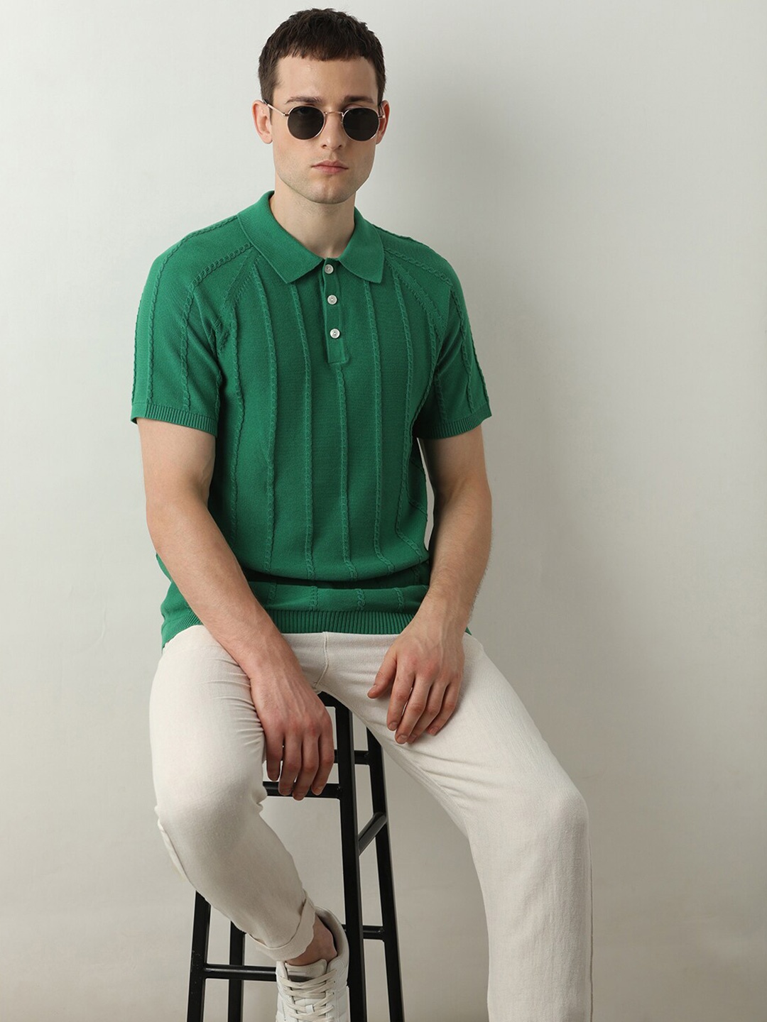 

SELECTED Striped Polo Collar Cotton Slim Fit T-shirt, Green