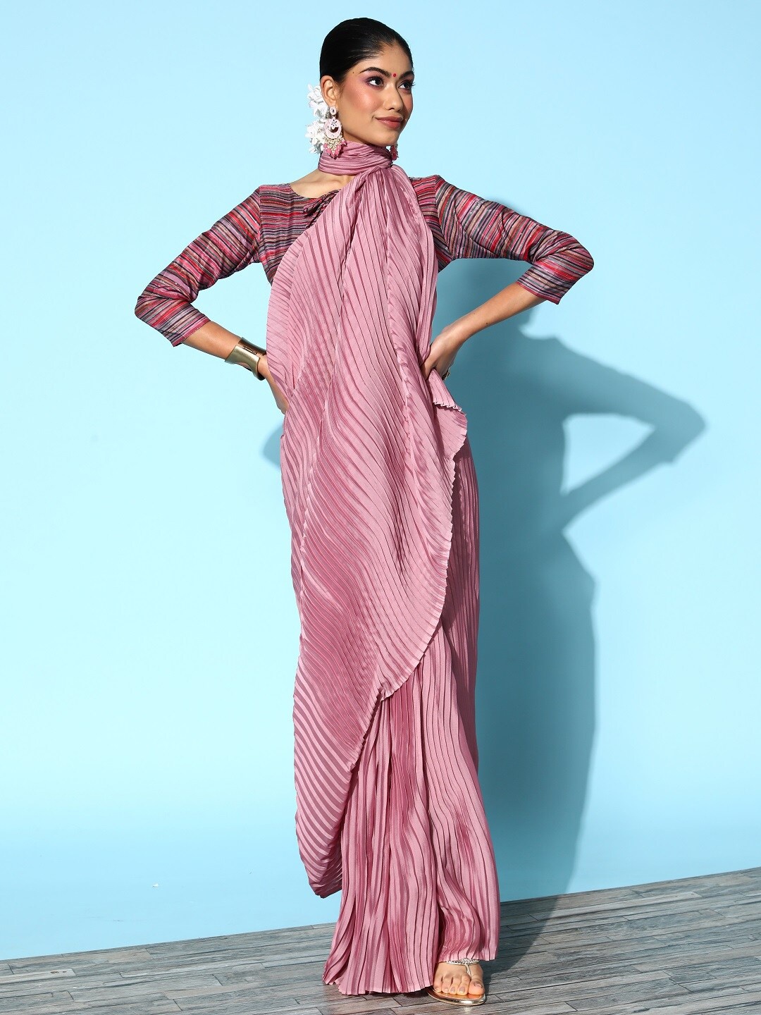 

Sunasi Pleated Saree with Blouse Piece, Purple