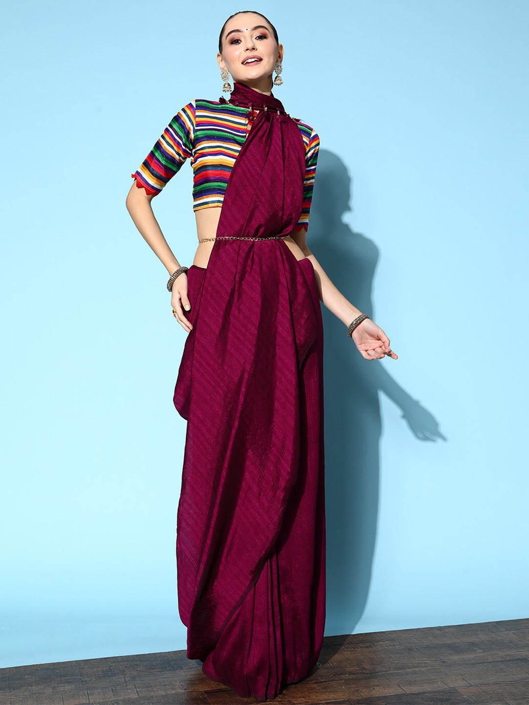 

Sunasi Pleated Saree with Blouse Piece, Maroon