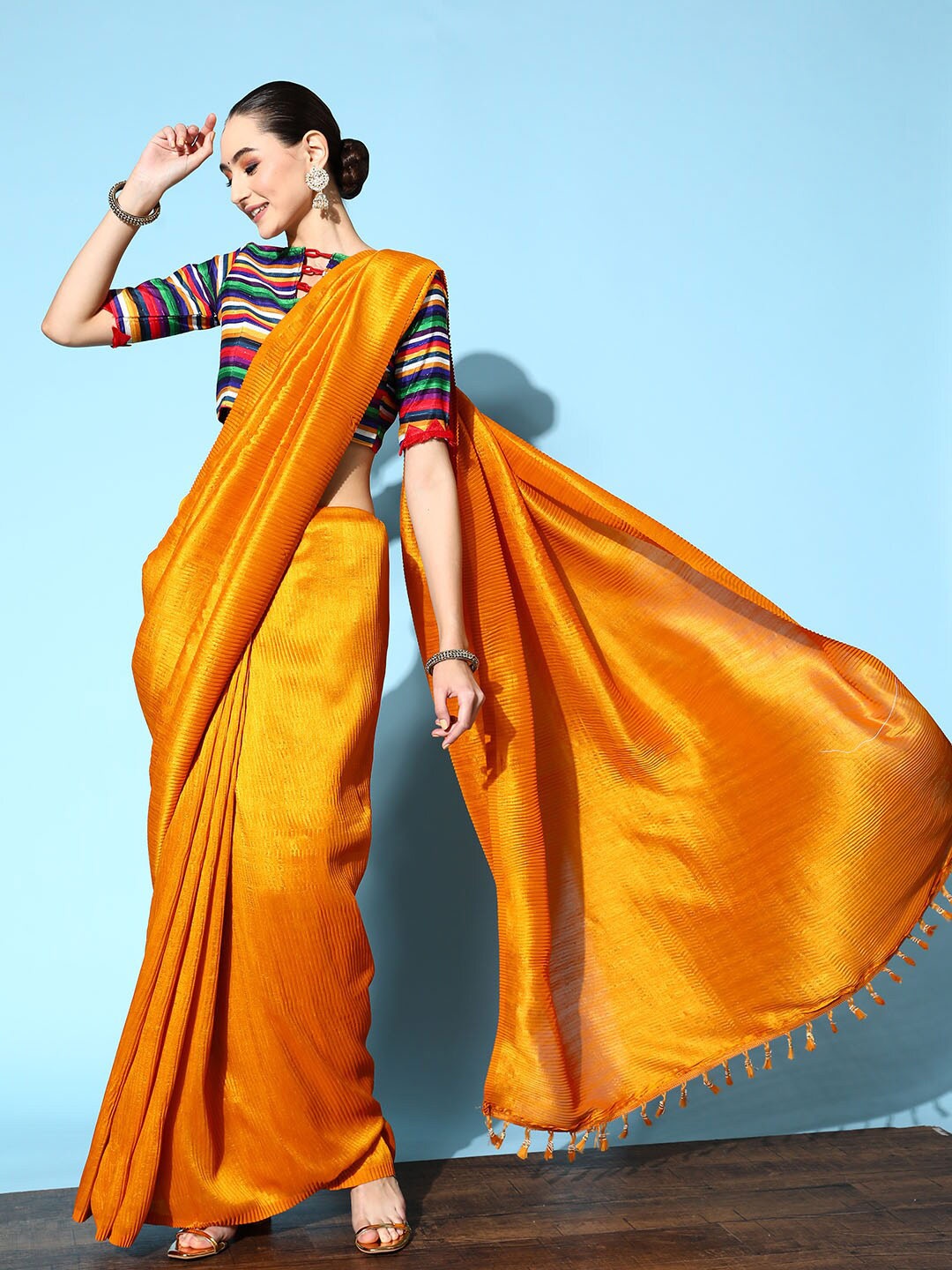 

Sunasi Pleated Saree with Tassels, Yellow