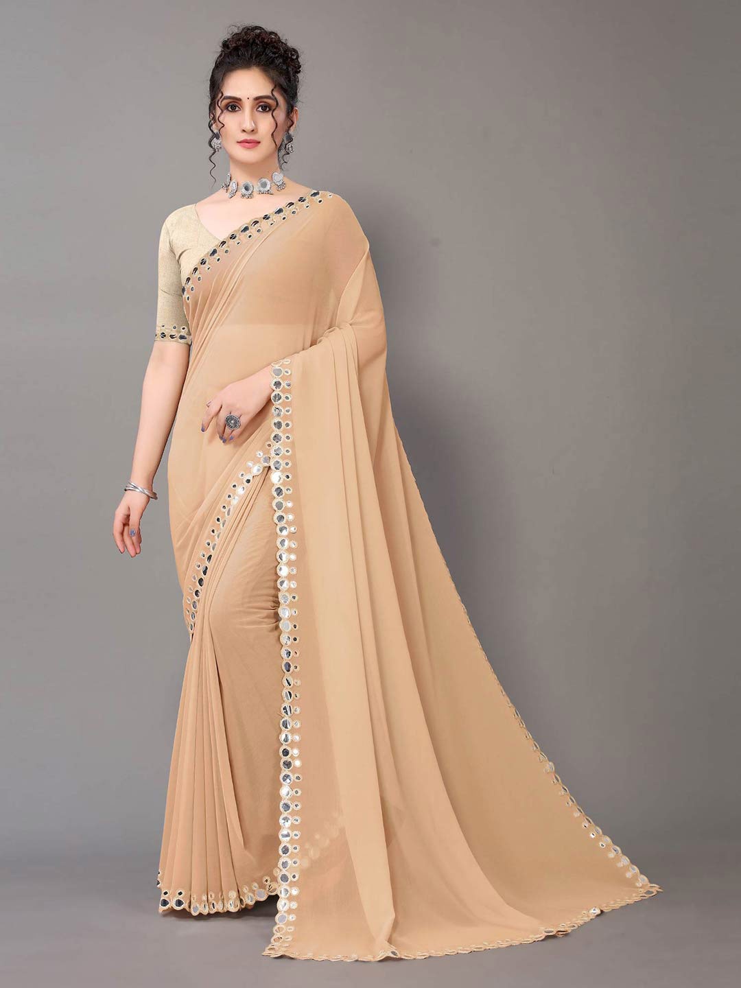 

Sunasi Mirror Work Pure Georgette Saree, Cream