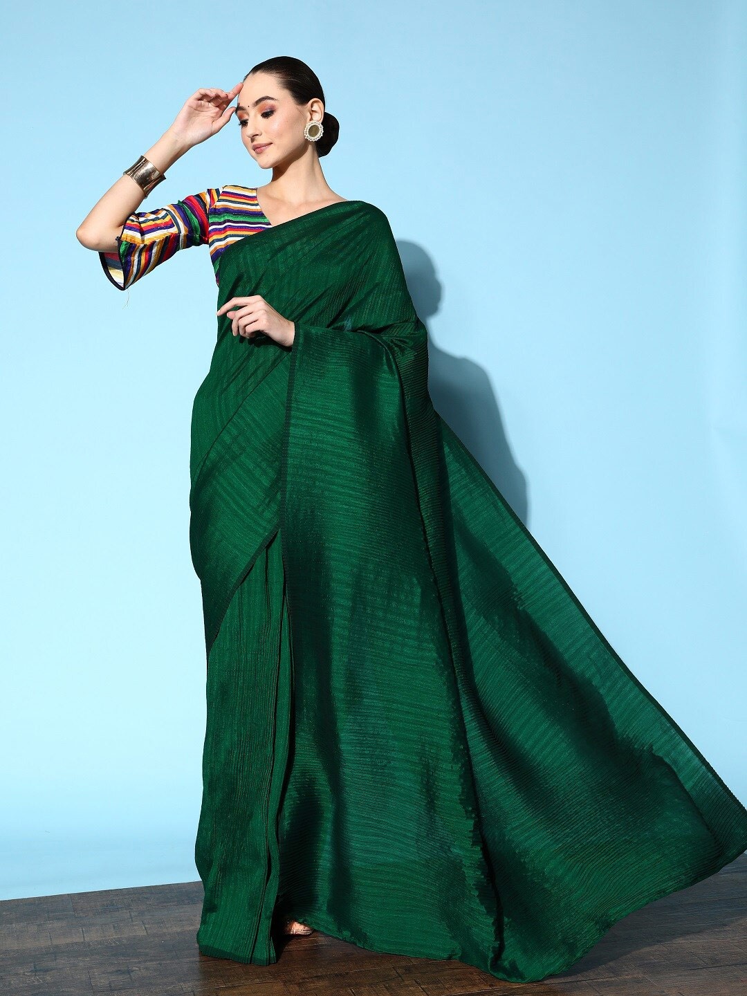 

Sunasi Striped Party Saree, Green