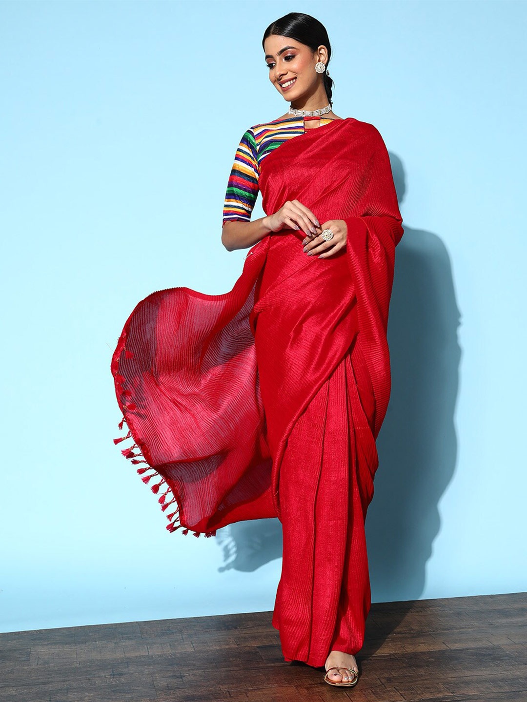 

Sunasi Striped Party Saree, Maroon