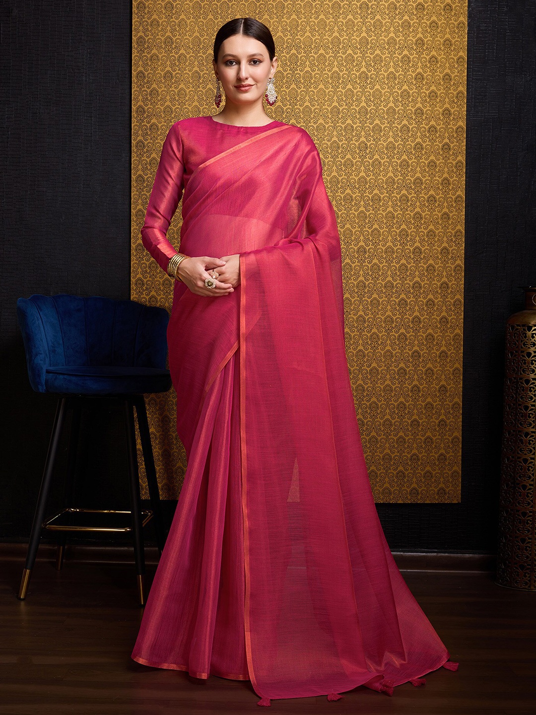 

VASTRA-THE FACTORY STORE Woven Design Zari Saree, Fuchsia