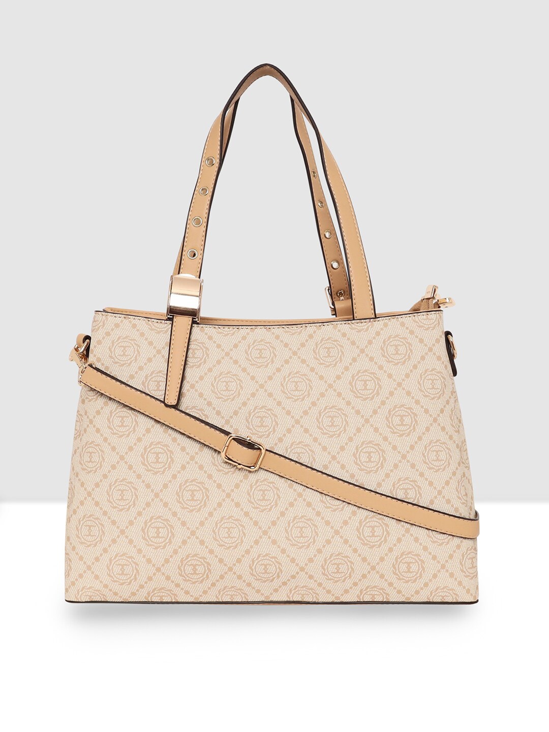 

ESBEDA Brand Logo Printed Structured Shoulder Bag, Cream