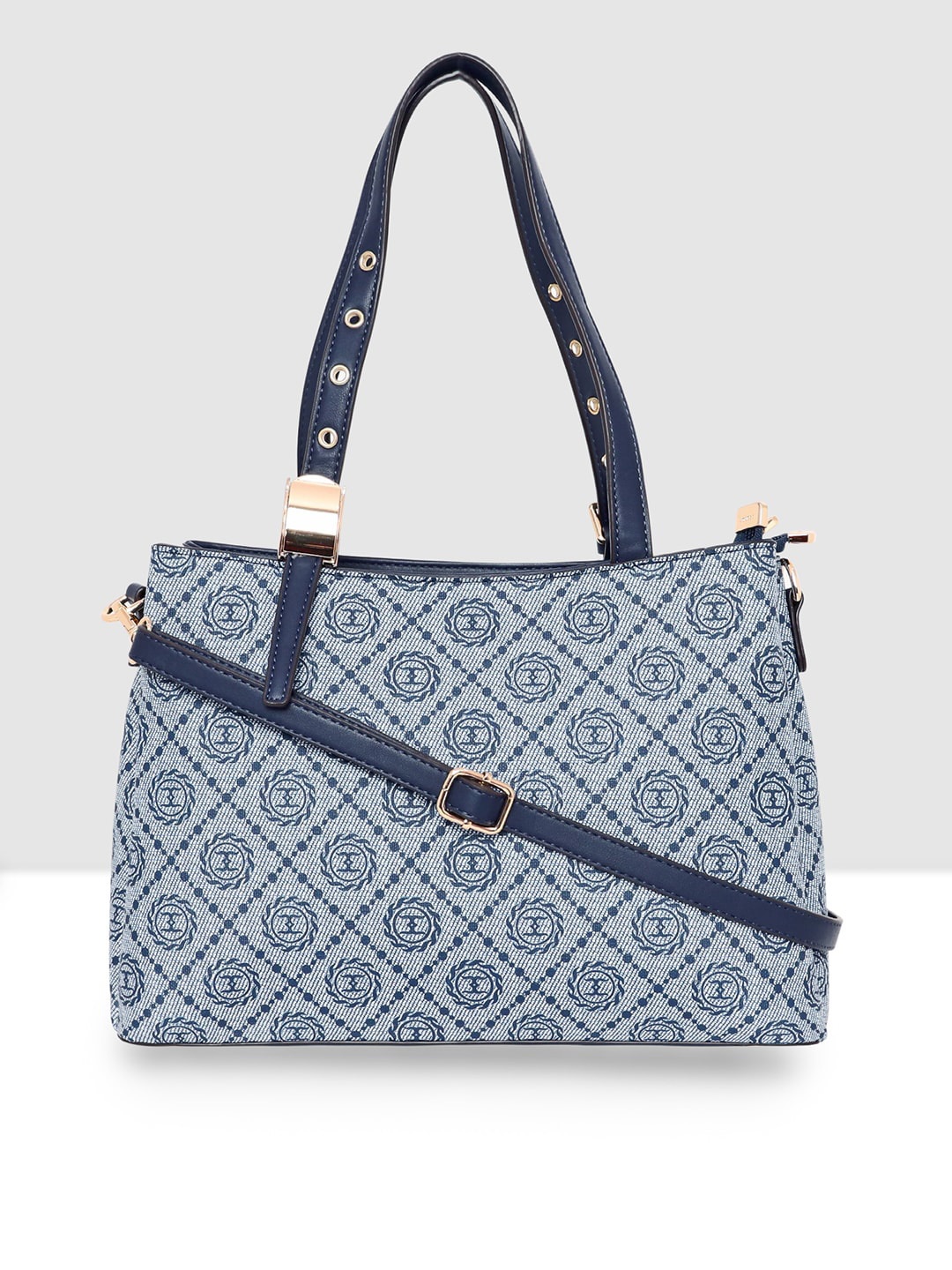 

ESBEDA Brand Logo Printed Structured Shoulder Bag, Blue