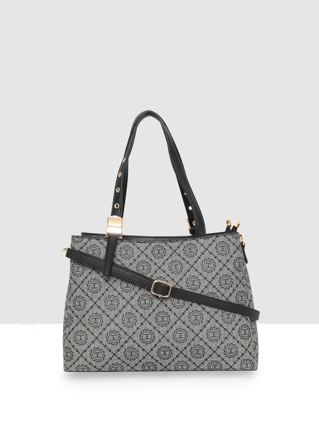 

ESBEDA Brand Logo Printed Structured Shoulder Bag, Black