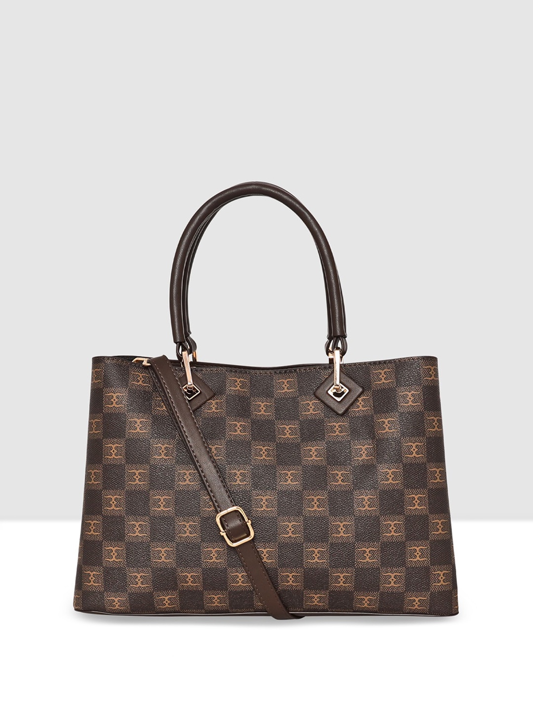 

ESBEDA Riverside Brand Logo Printed Structured Handheld Bag, Brown