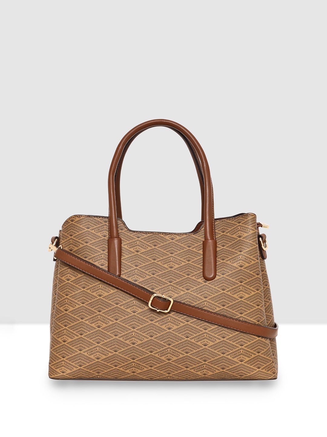 

ESBEDA Monogram Printed Structured Handheld Bag, Tan