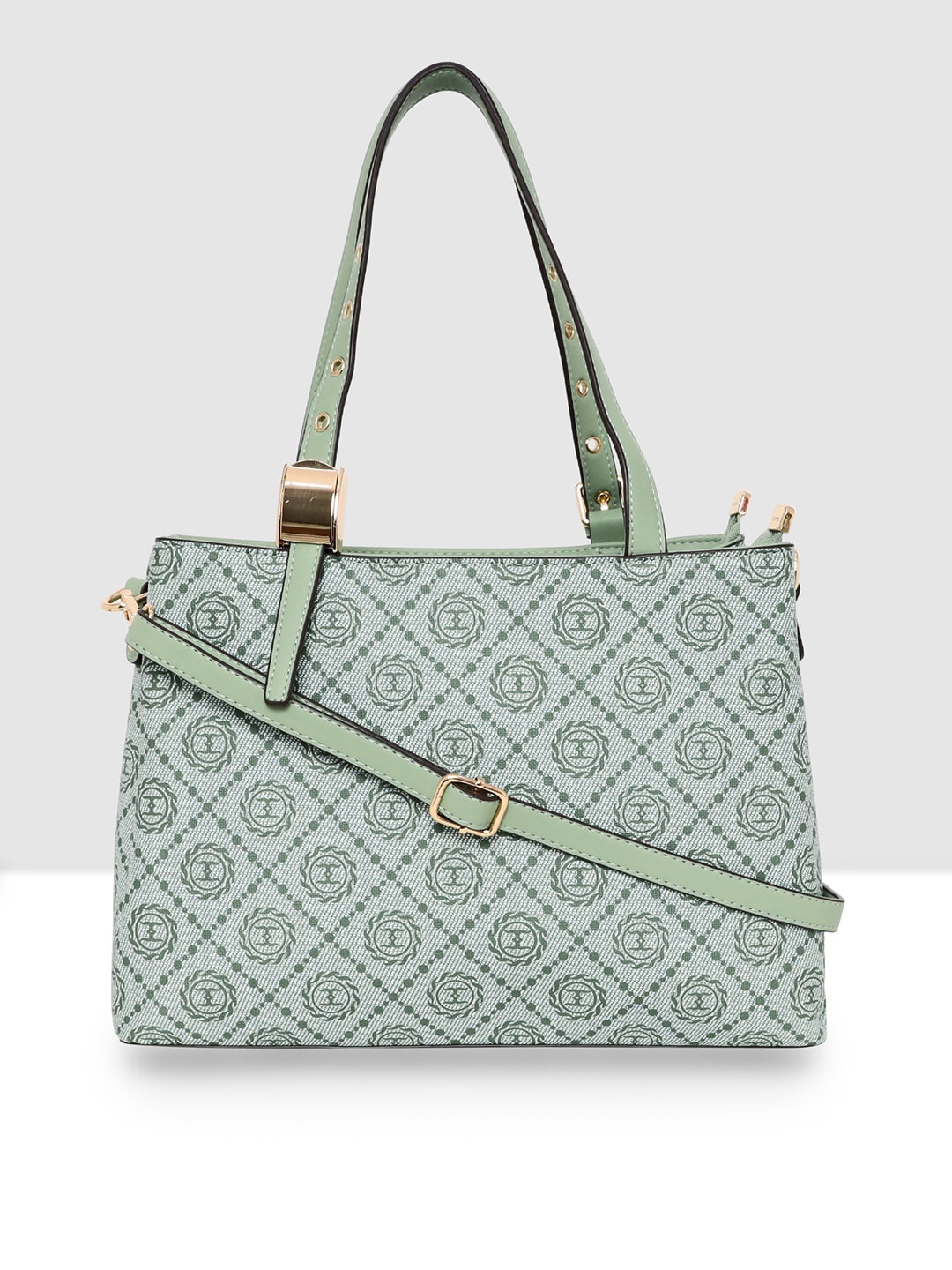 

ESBEDA Brand Logo Printed Structured Shoulder Bag, Green